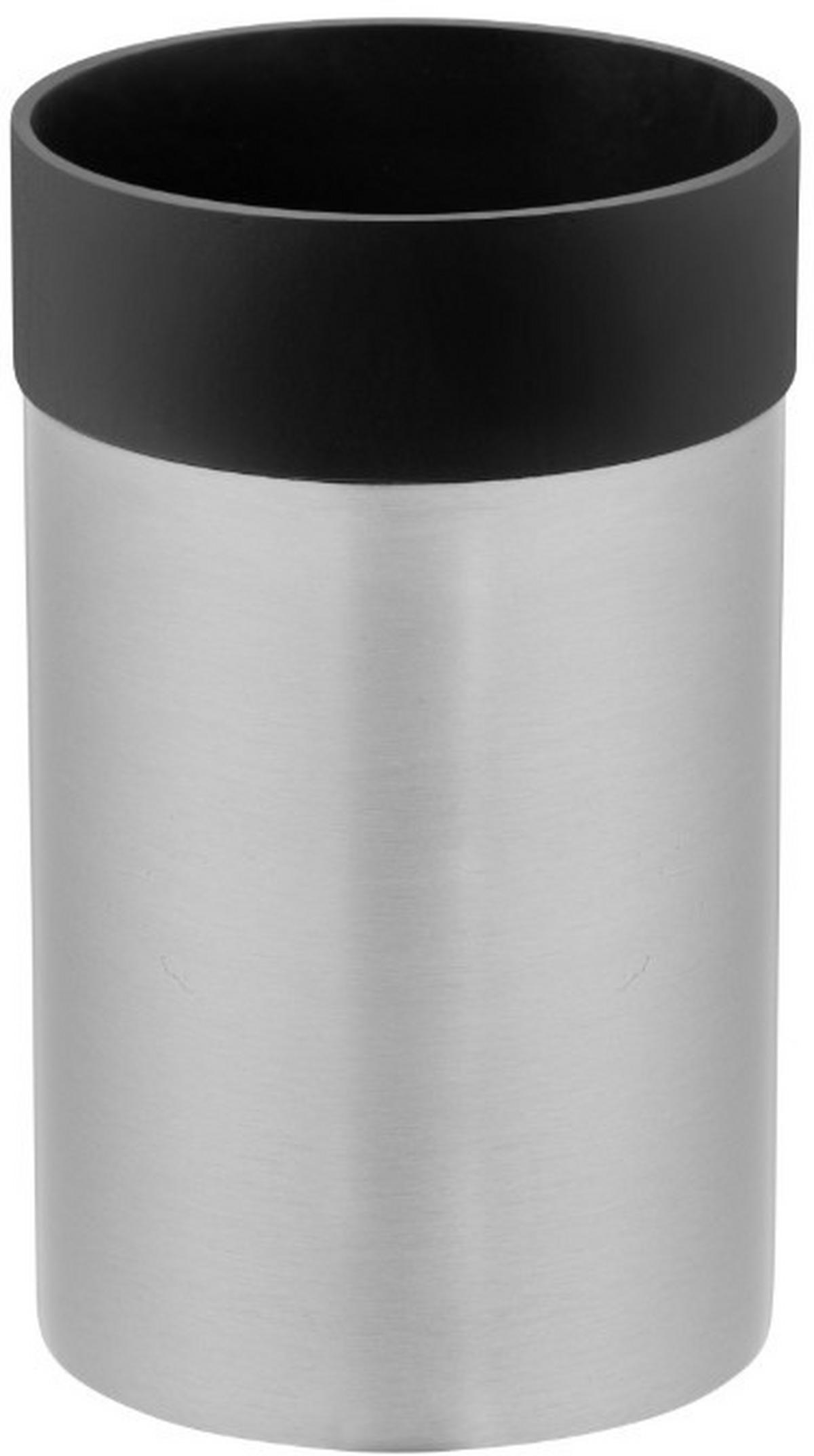 Pahar pentru periuțe de dinți Porto - culoare inox/negru, Konventionell, plastic/metal (6,5/11/10,5cm) - Wenko