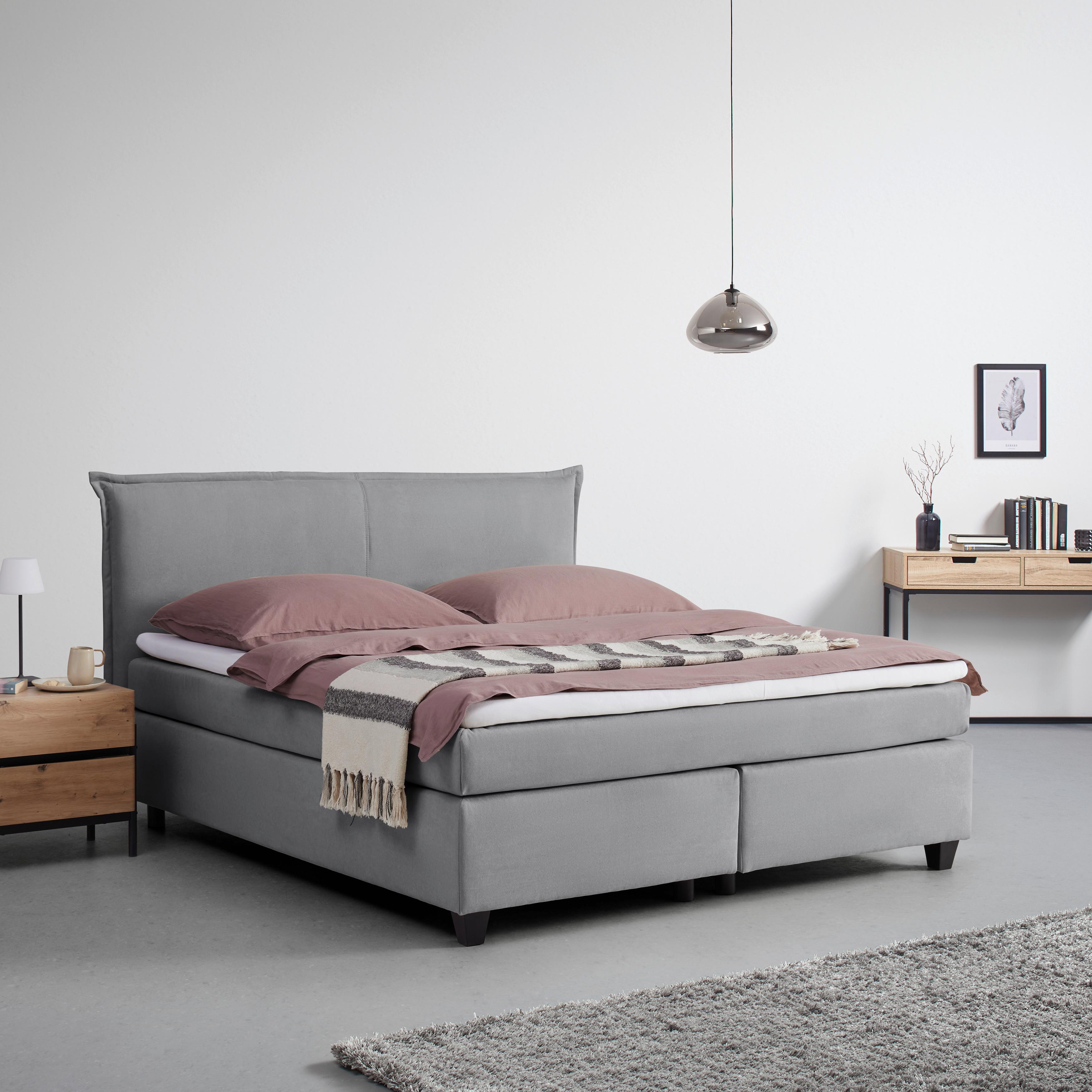 Boxbett Rinaldo ca. 180x200 cm Grau mit Topper - Schwarz/Grau, MODERN, Holz/Kunststoff (180/200cm) - Bessagi Home