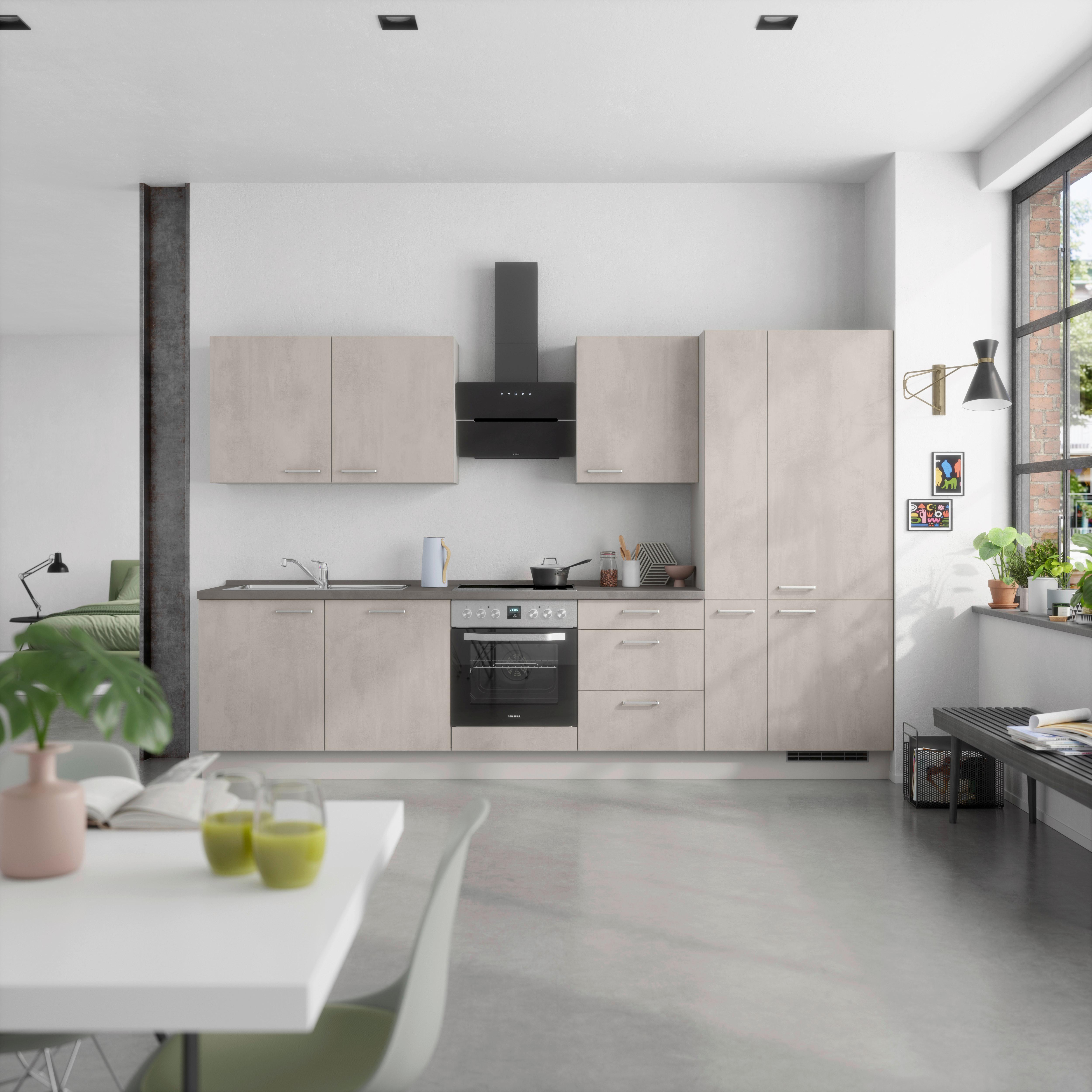 Küchenblock Riva High m. Geräten Grau - Schieferfarben/Edelstahlfarben, MODERN, Holzwerkstoff/Metall (330cm) - Nobilia