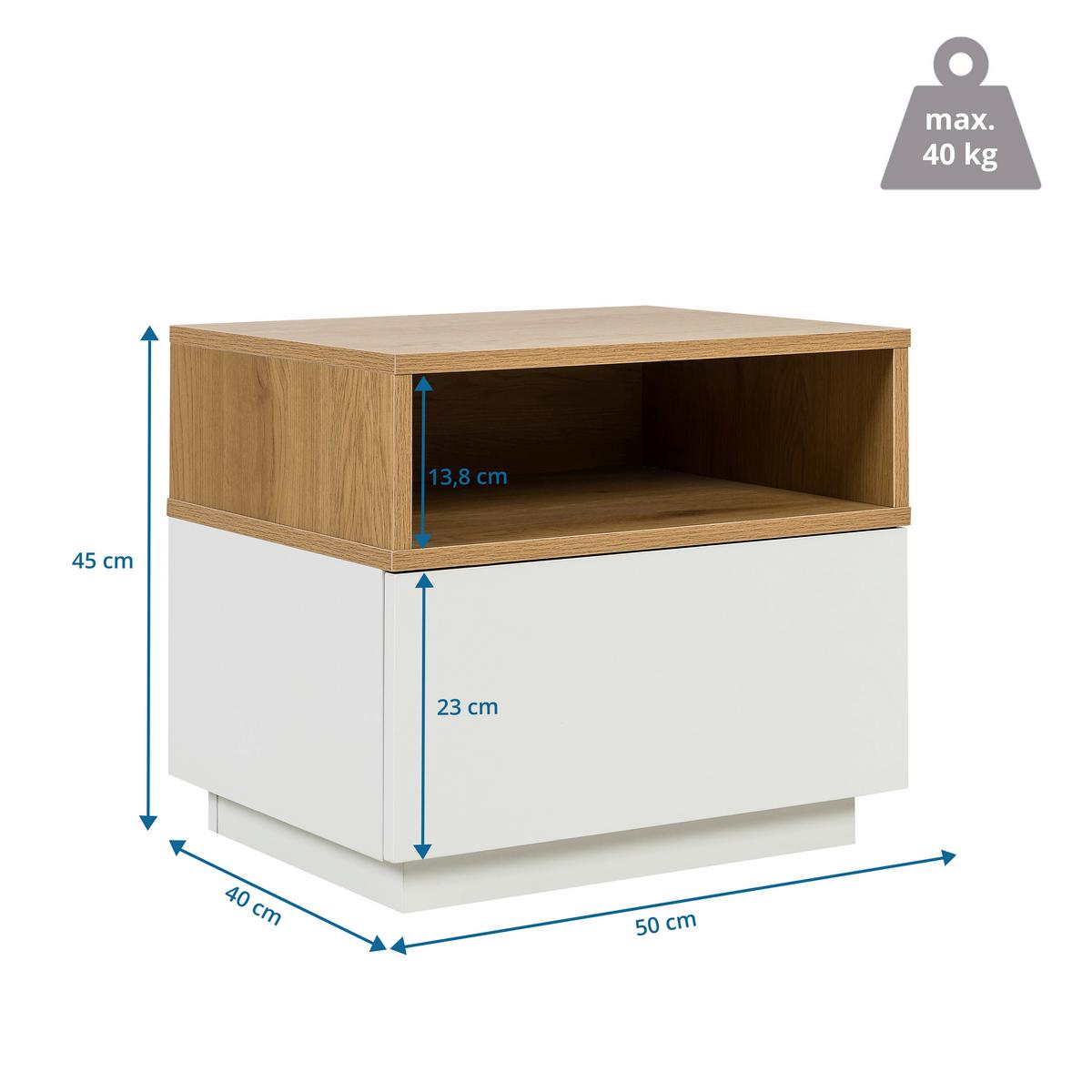 Mizica Melmo, Bela, Barva Hrasta - barve hrasta/bela, Moderno, umetna masa/leseni material (50/45/40cm) - MID.YOU