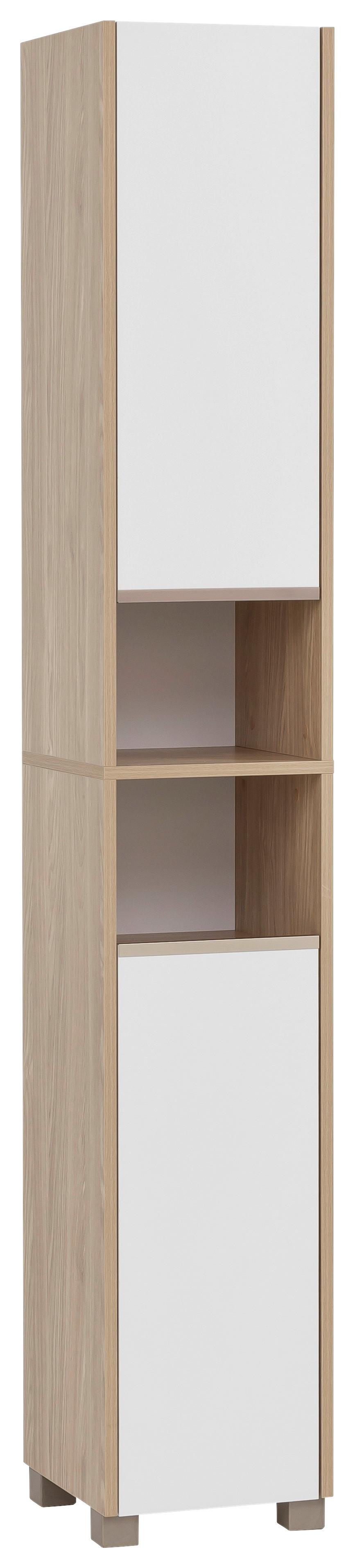 Hochschrank Juba Eiche - Edelstahlfarben/Weiß, MODERN, Holzwerkstoff/Kunststoff (30,3/186,5/33,1cm) - MID.YOU