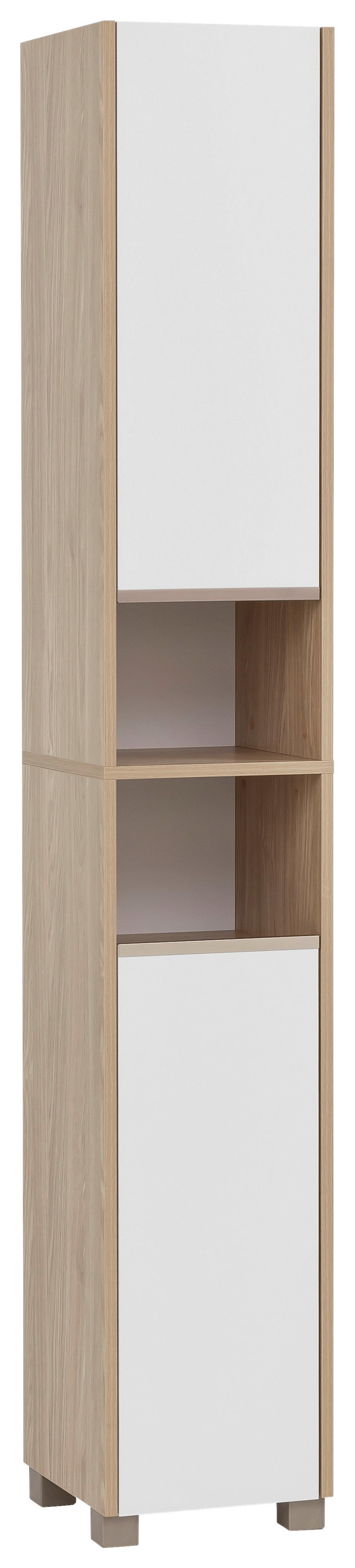 Hochschrank Juba Eiche - Edelstahlfarben/Weiß, MODERN, Holzwerkstoff/Kunststoff (30,3/186,5/33,1cm) - MID.YOU