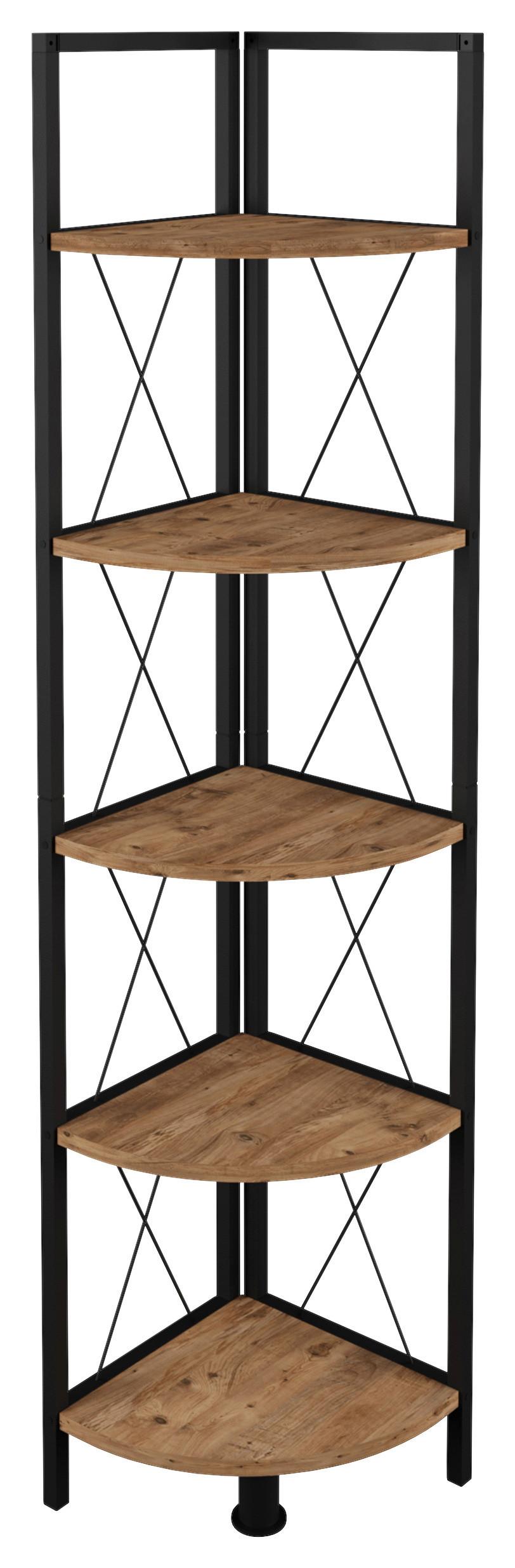 Eckregal INSASI 5 Schwarz ca.34x160x34cm - Honigeiche/Schwarz, Design, Holzwerkstoff/Metall (34/160/34cm) - MID.YOU