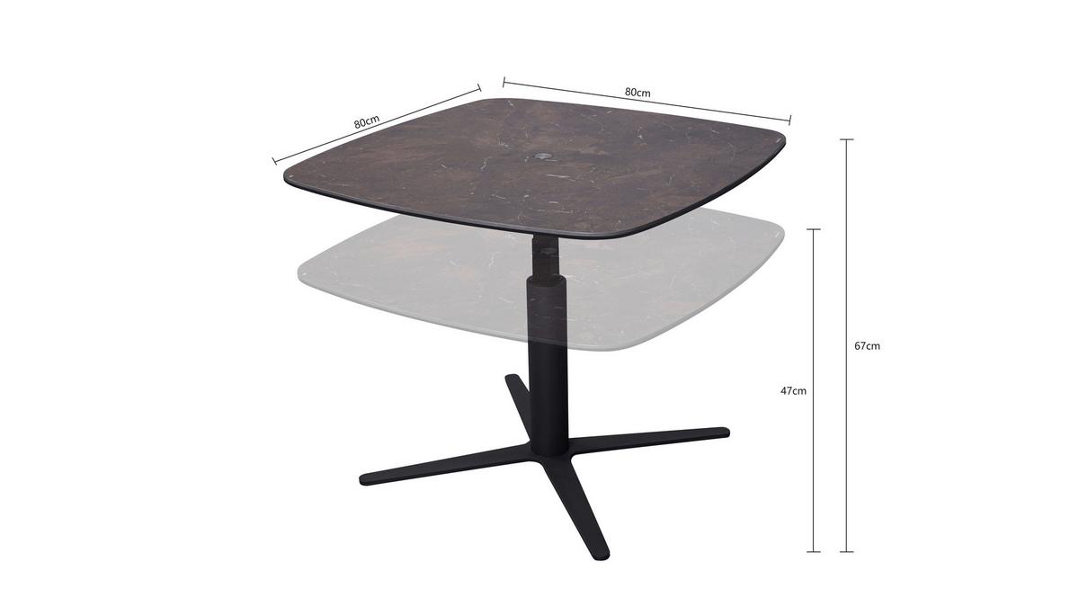 STOLIK KAWOWY NEAPOLI -EXKLUSIV- - antracytowy/ciemnobrązowy, Design, metal/szkło (80/80/47-67cm) - Novel