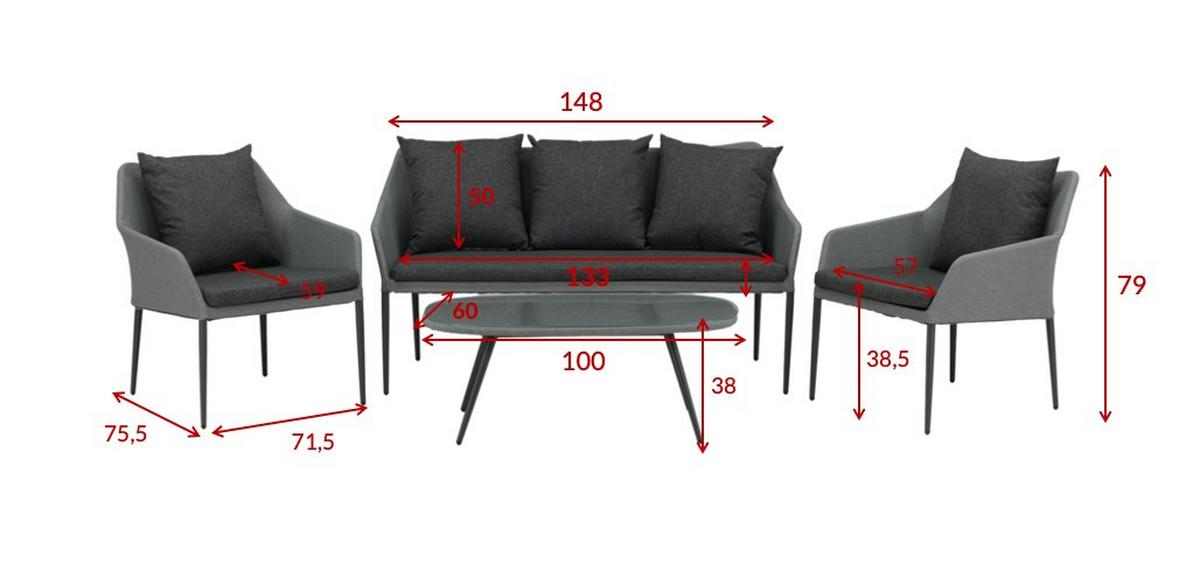 Loungegarnitur Spoga 4-tlg. Grau/Schwarz - Schwarz/Grau, KONVENTIONELL, Textil/Metall - Gardenson