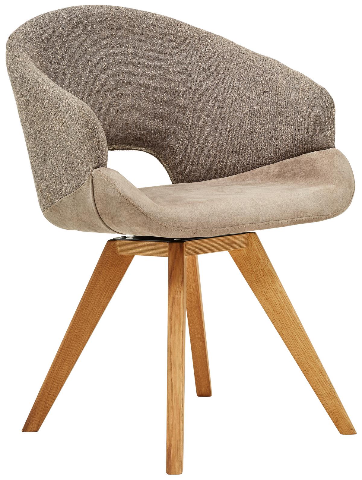 KRZESŁO Z PODŁOKIETNIKAMI RINCON - kolor dębowy/cappuccino, Design, drewno/tkanina (58/83/59cm) - Linea Natura