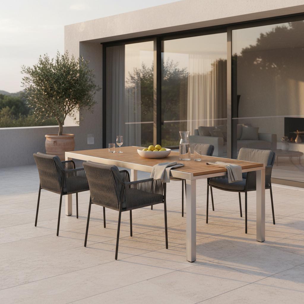 Gartentisch Keros Echtholz Akazie ca. 150x74x80cm - Silberfarben/Akaziefarben, KONVENTIONELL, Holz/Metall (150/80/74cm) - Gardenson