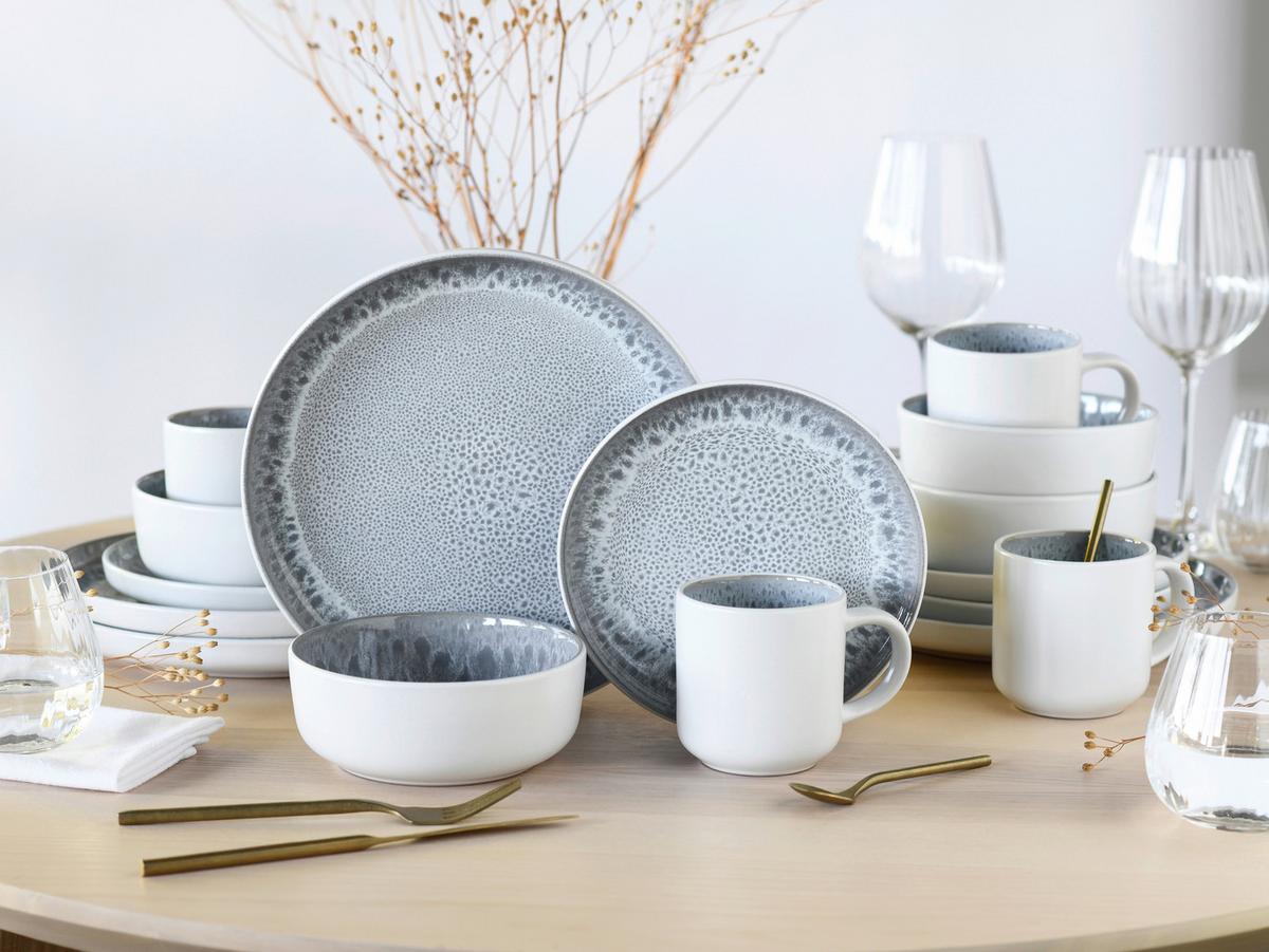 Serviciu de masă Nordic Fjord 16/1 - alb/gri satinat, Basics, ceramică - Creatable