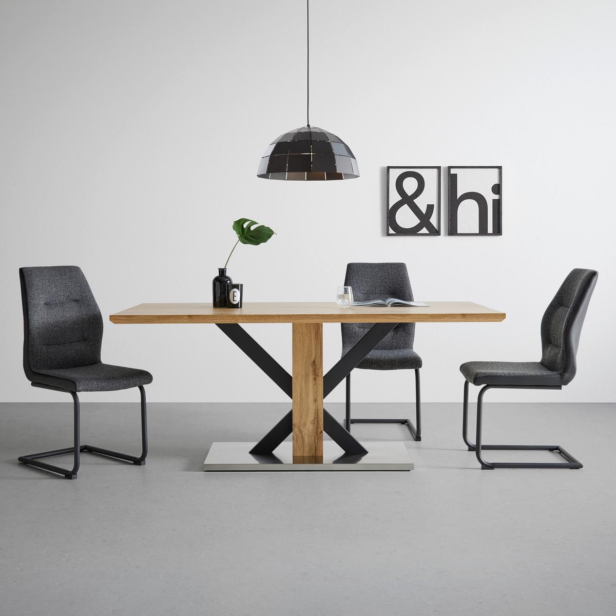 Esstisch Holz  "Klementin", ca. 180x90 cm - Edelstahlfarben/Eichefarben, Modern, Holzwerkstoff/Metall (180/76/90cm) - Bessagi Home