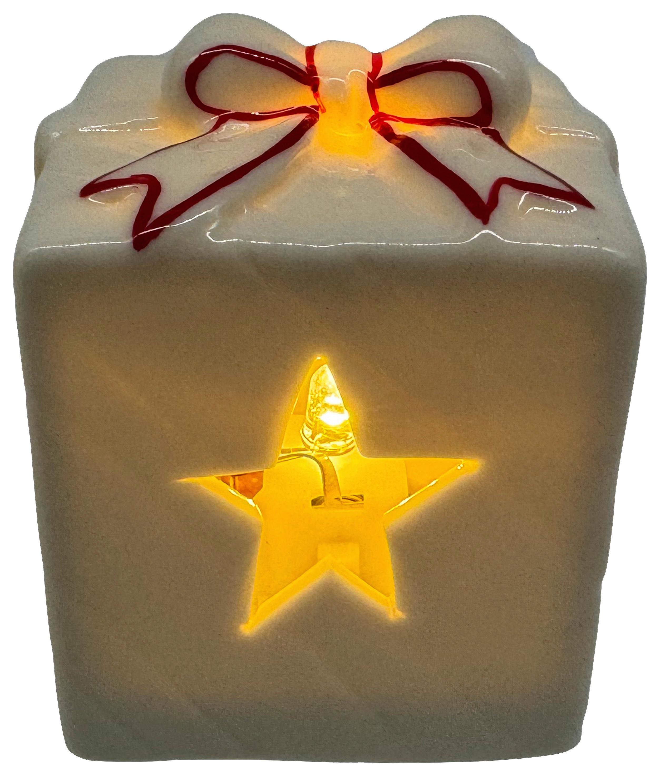 Weihnachtsfigur Gift Rot/Weiß - Rot/Weiß, KONVENTIONELL, Keramik (4,8/6,2/4,8cm) - Mömax