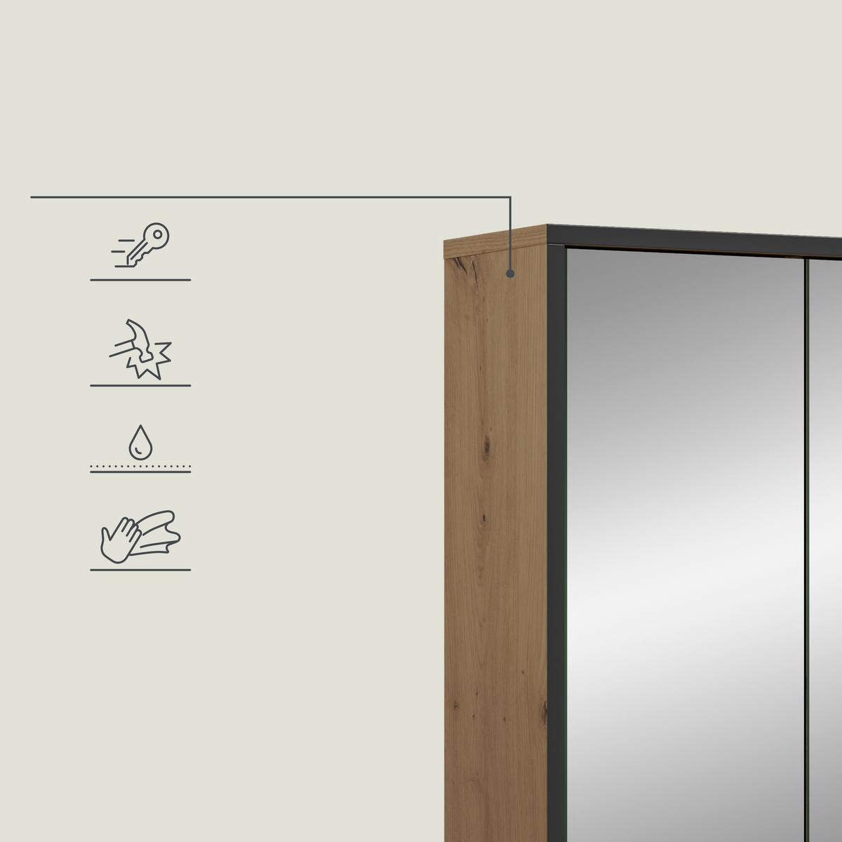 Spiegelschrank Bagno Eiche Artisan/Schwarz - Trend, Glas/Holzwerkstoff (80/68/19cm) - MID.YOU