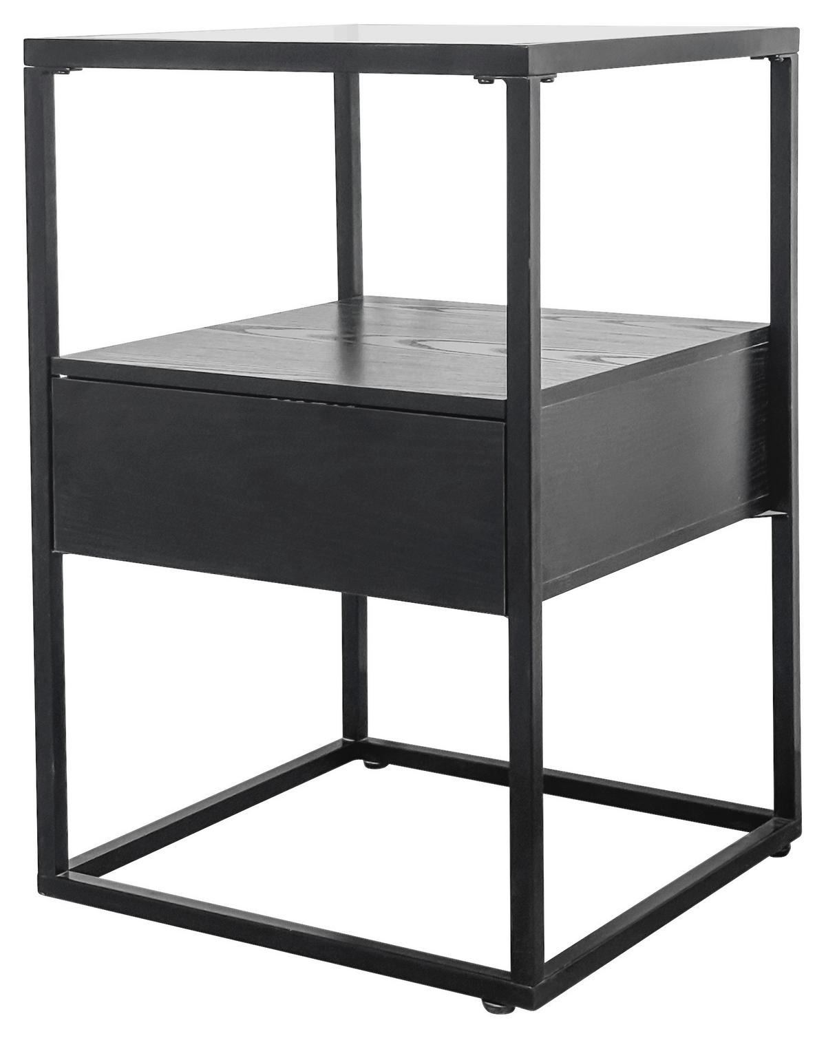 Măsuță auxiliară NOAH - negru, Modern, sticlă/metal (40/62/40cm) - Modern Living