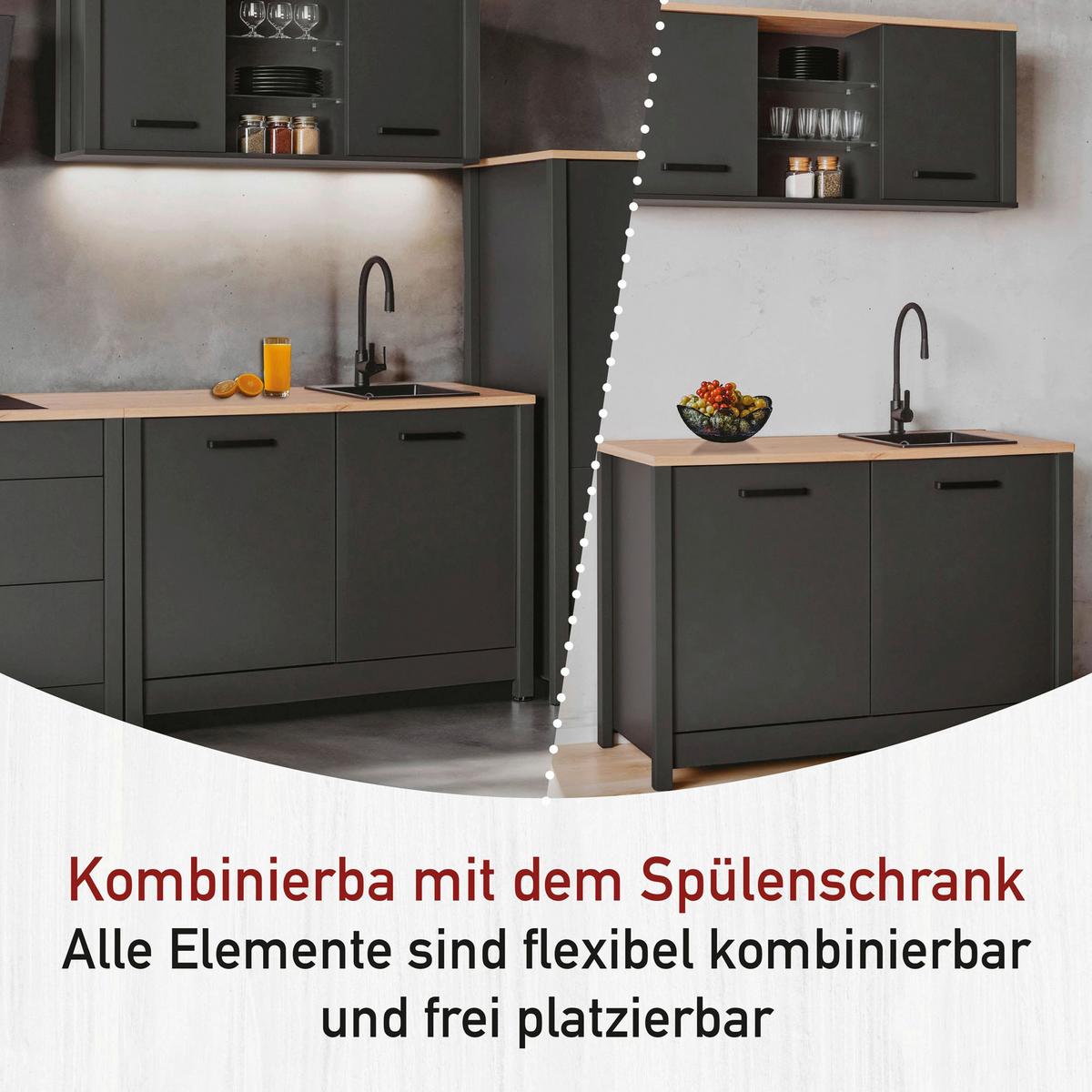 Küchenleerblock Bundle 4 o. Geräte Anthrazit - Anthrazit/Schwarz, MODERN, Glas/Holzwerkstoff (300cm) - home24