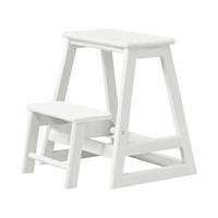 Tritthocker Skala - Weiss Hochglanz, Natur, Holz (45,5/49/38,5cm) - Gardenson