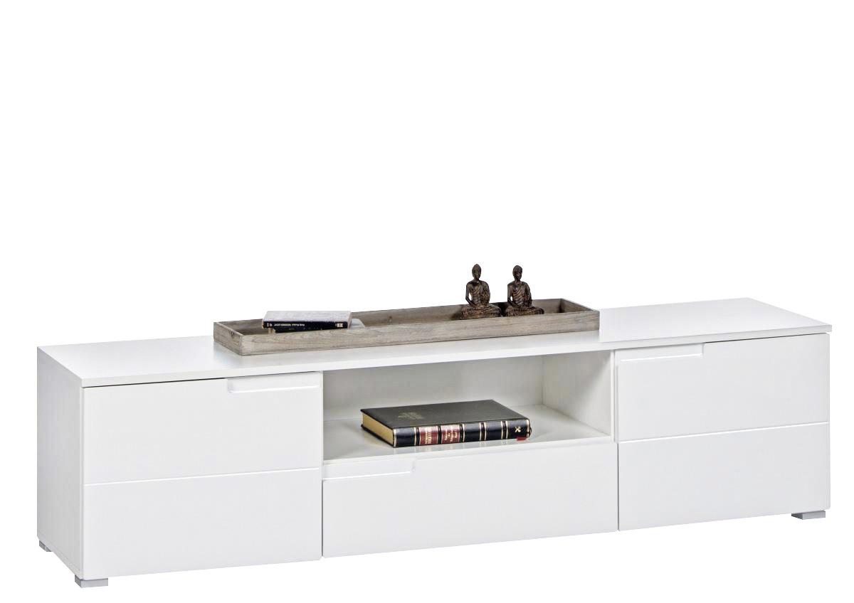 KOMODA NISKA SPICE 9 -SC- - biały wysoki połysk/kolor srebrny, Design, materiał drewnopochodny/tworzywo sztuczne (165/42/40cm) - Carryhome