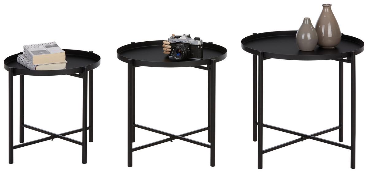 Kisasztal Szett 3 Részes Bristol - fekete, Modern, fém (39-43-48/37-40-43cm) - Mömax