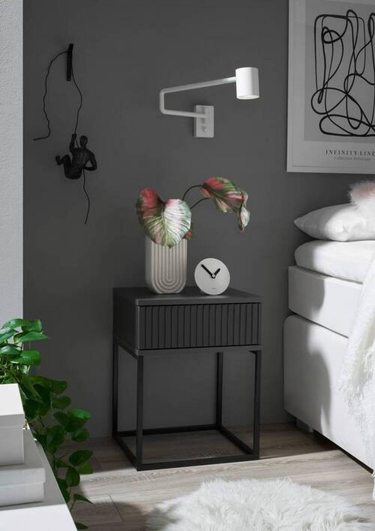 SZAFKA NOCNA MARLE - czarny/kolor grafitowy, Modern, materiał drewnopochodny/metal (40/52/38,5cm) - Livetastic