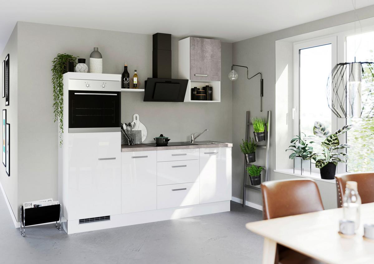 Küchenblock IBZ ohne Geräte ca. 215 cm Weiß - Edelstahlfarben/Weiß Hochglanz, Design, Holzwerkstoff/Metall (215cm) - Impuls