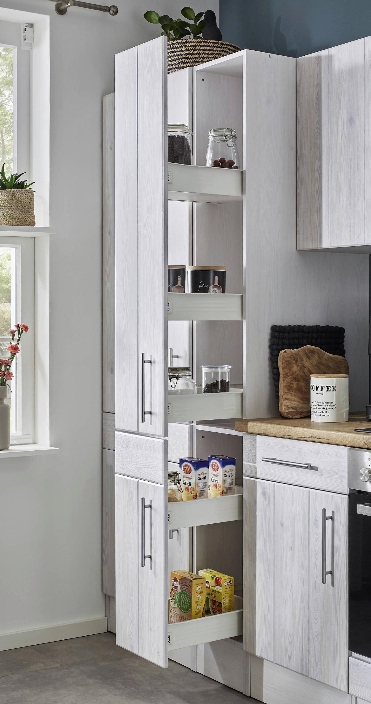 Eckküche Anton Landhaus ohne Geräte ca. 310x172cm Weiß - Wildeiche/Edelstahlfarben, Basics, Holzwerkstoff/Metall (310/172cm) - Respekta