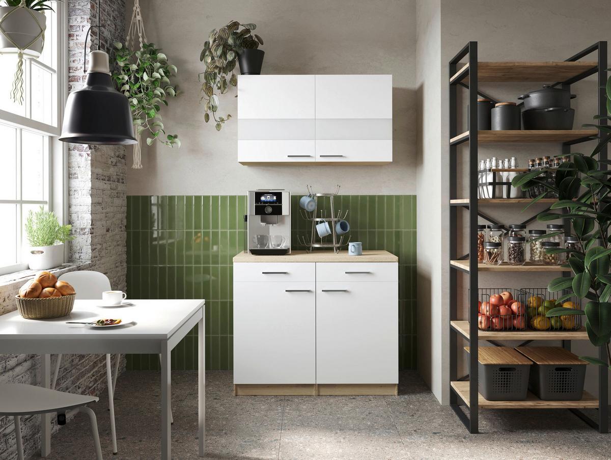 Buffet Merle Weiß - Eichefarben/Silberfarben, Basics, Glas/Holzwerkstoff (100/200/60cm) - Respekta