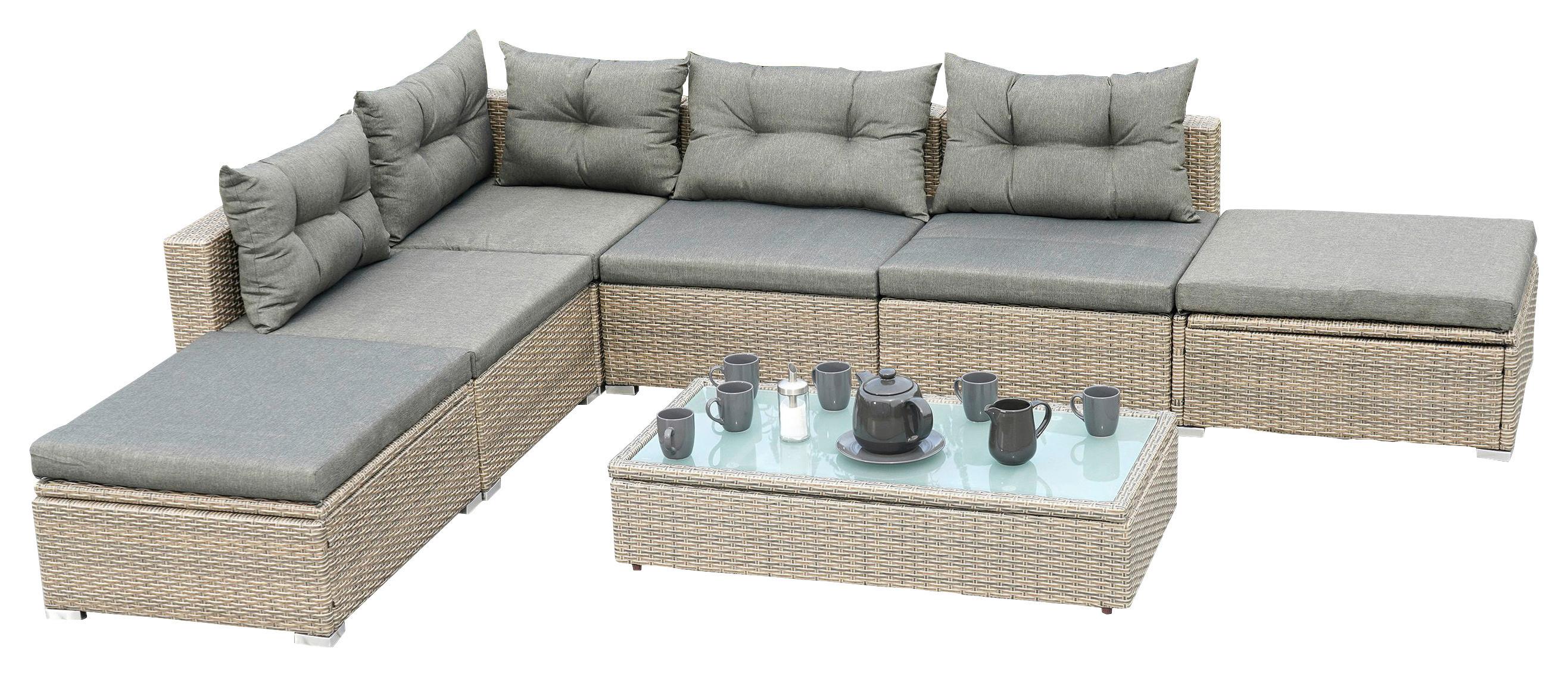 Loungegarnitur Vilemanzano in Naturfarben - Naturfarben/Grau, MODERN, Glas/Kunststoff - Gardenson