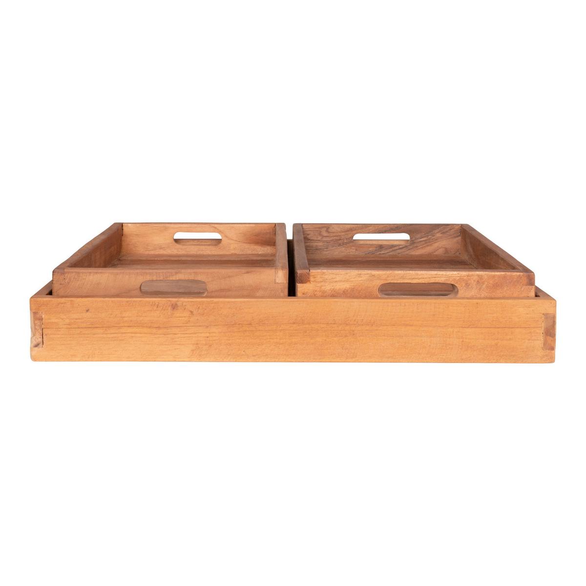 Serviertablett-Set Faro Tray Teakfarben, 3-teilig - Teakfarben, Design, Holz (38/58cm)