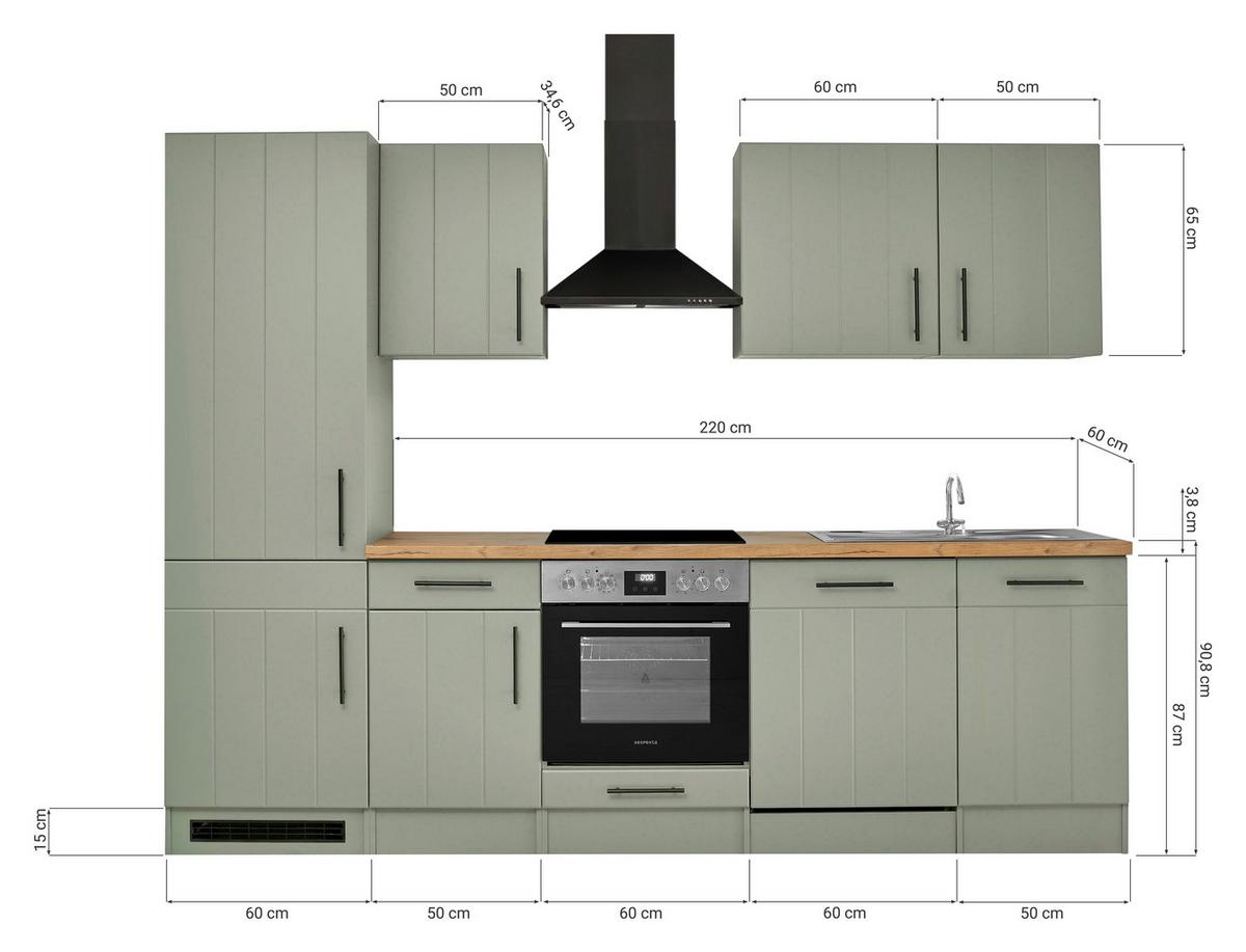 Küchenblock Anton m. Geräte Wildeiche/Schilfgrün - Schilfgrün/Wildeiche, Trend, Holzwerkstoff/Metall (280cm) - Respekta