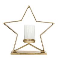 Kerzenhalter Mukayle Klar/Goldfarben - Klar/Goldfarben, LIFESTYLE, Glas/Metall (47/11,5/46cm)
