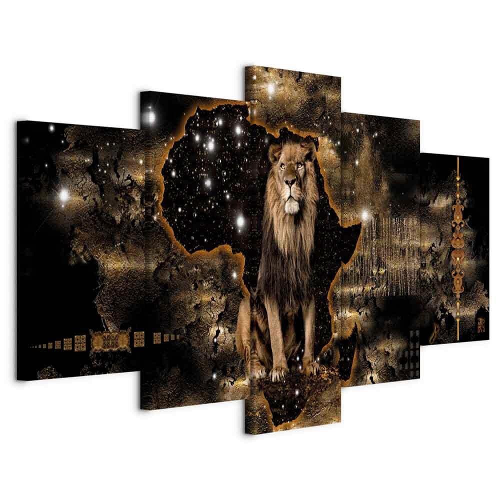 Slika Na Platnu Golden Lion - črna/rjava, Basics, tekstil/leseni material (100/50/1,2cm) - artgeist