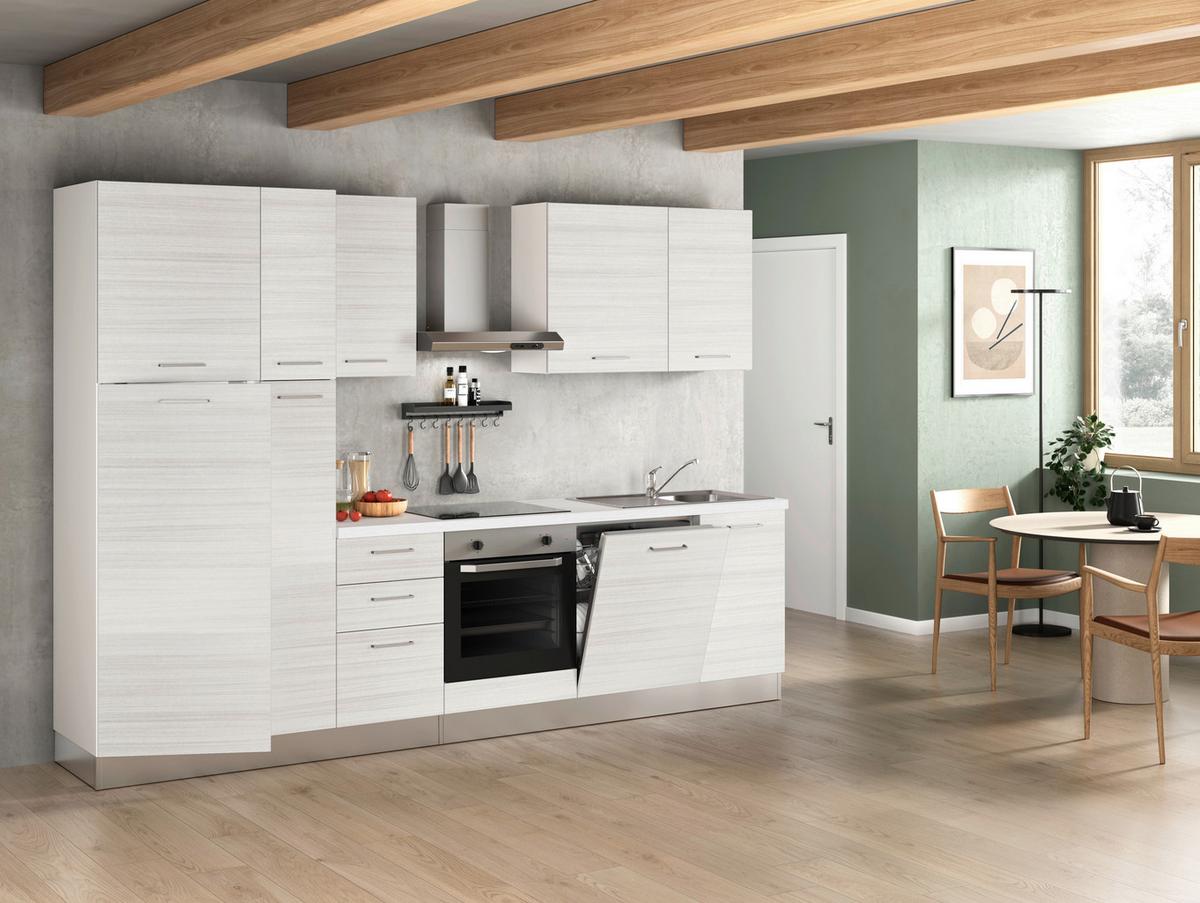 Küchenblock Olimpia m. Geräten Eukalyptus - Eukalyptusholzfarben/Alufarben, LIFESTYLE, Holzwerkstoff/Kunststoff (300cm) - MID.YOU