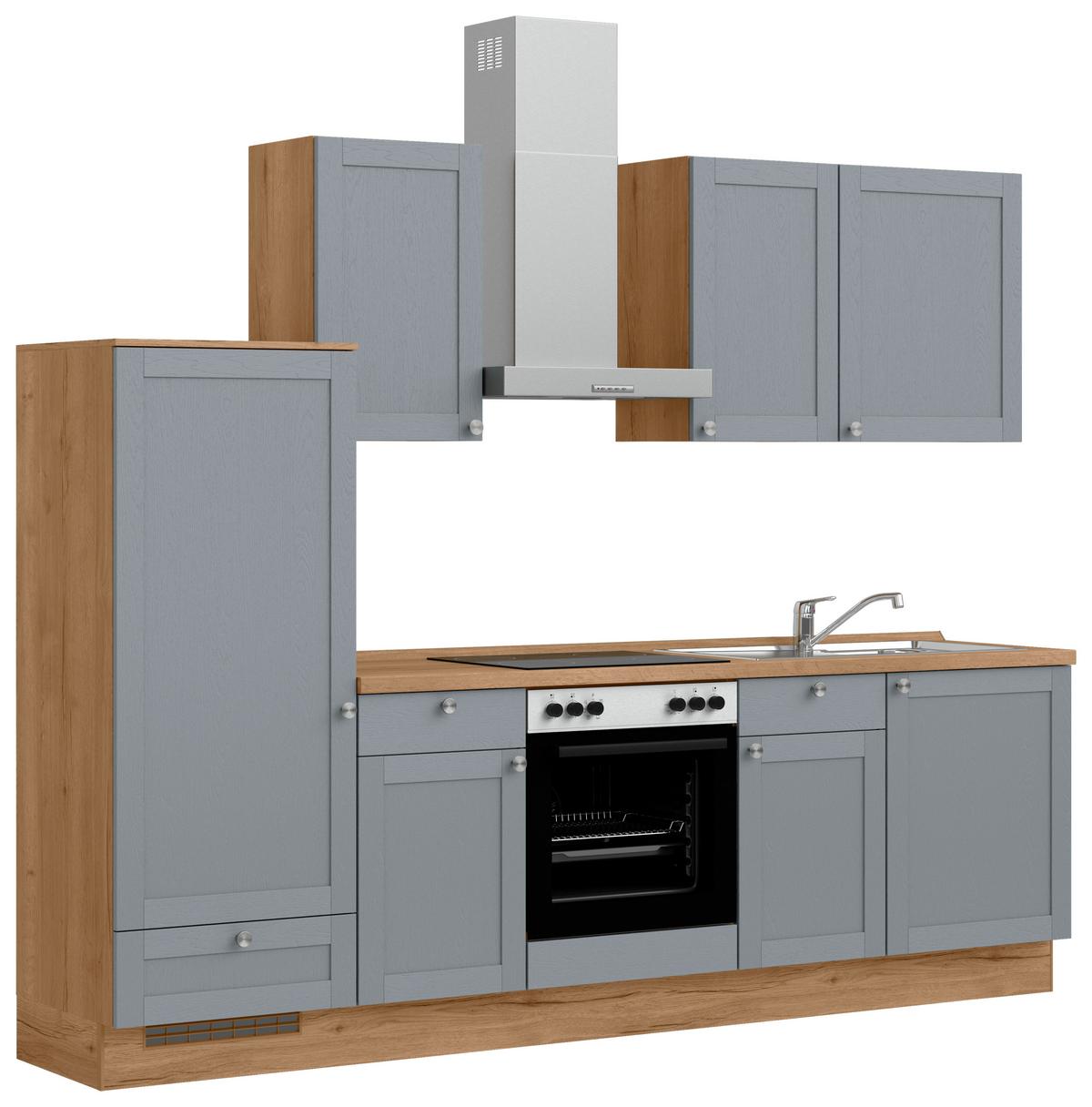 Küchenleerblock Frame Low o. Geräte Blaugrau - Edelstahlfarben/Eichefarben, MODERN, Holzwerkstoff/Metall (270cm) - Nobilia
