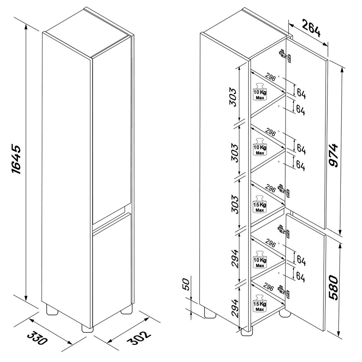 Hochschrank Cosila - Honigeiche/Weiss, Trend, Holzwerkstoff/Kunststoff (30/165/33cm) - MID.YOU