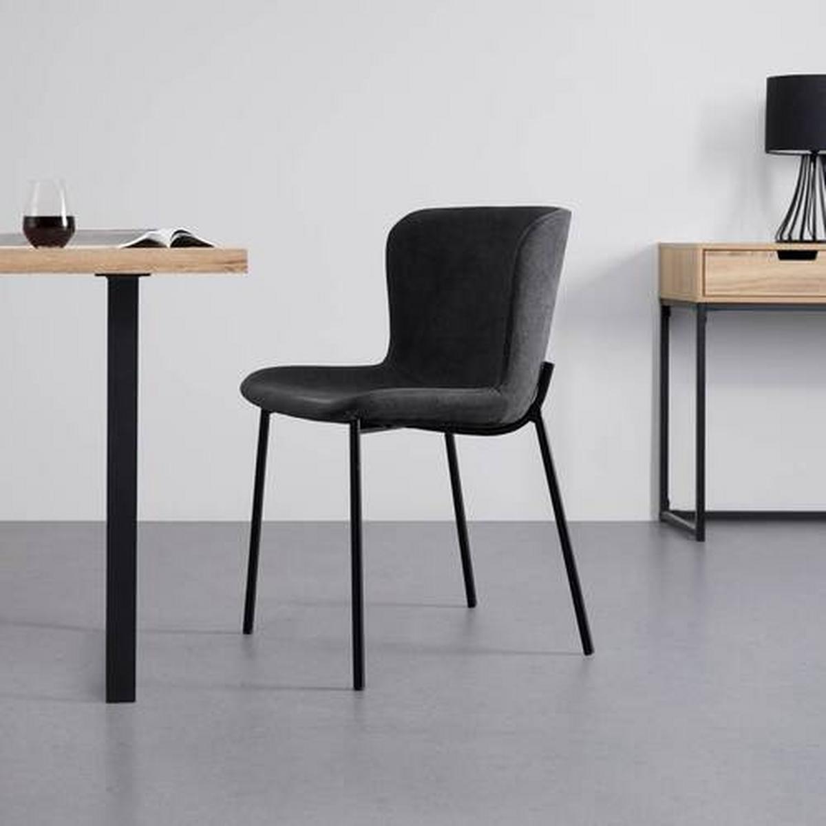 Stuhl Noemie Dunkelgrau Webstoff Gepolstert - Dunkelgrau/Schwarz, MODERN, Holz/Textil (46/79/56cm) - Bessagi Home