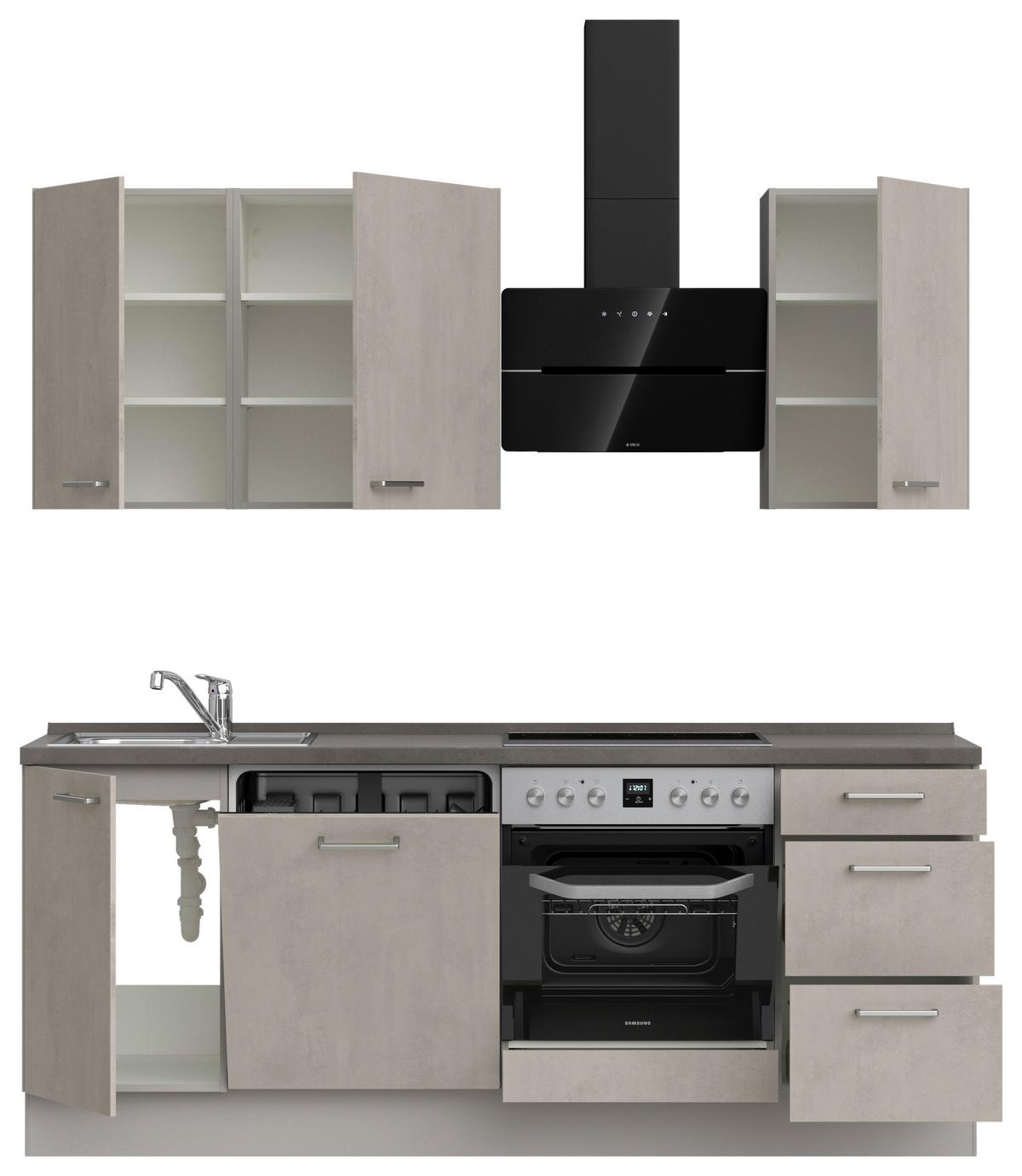 Küchenblock Riva High m. Geräten Grau - Schieferfarben/Edelstahlfarben, MODERN, Holzwerkstoff/Metall (210cm) - Nobilia