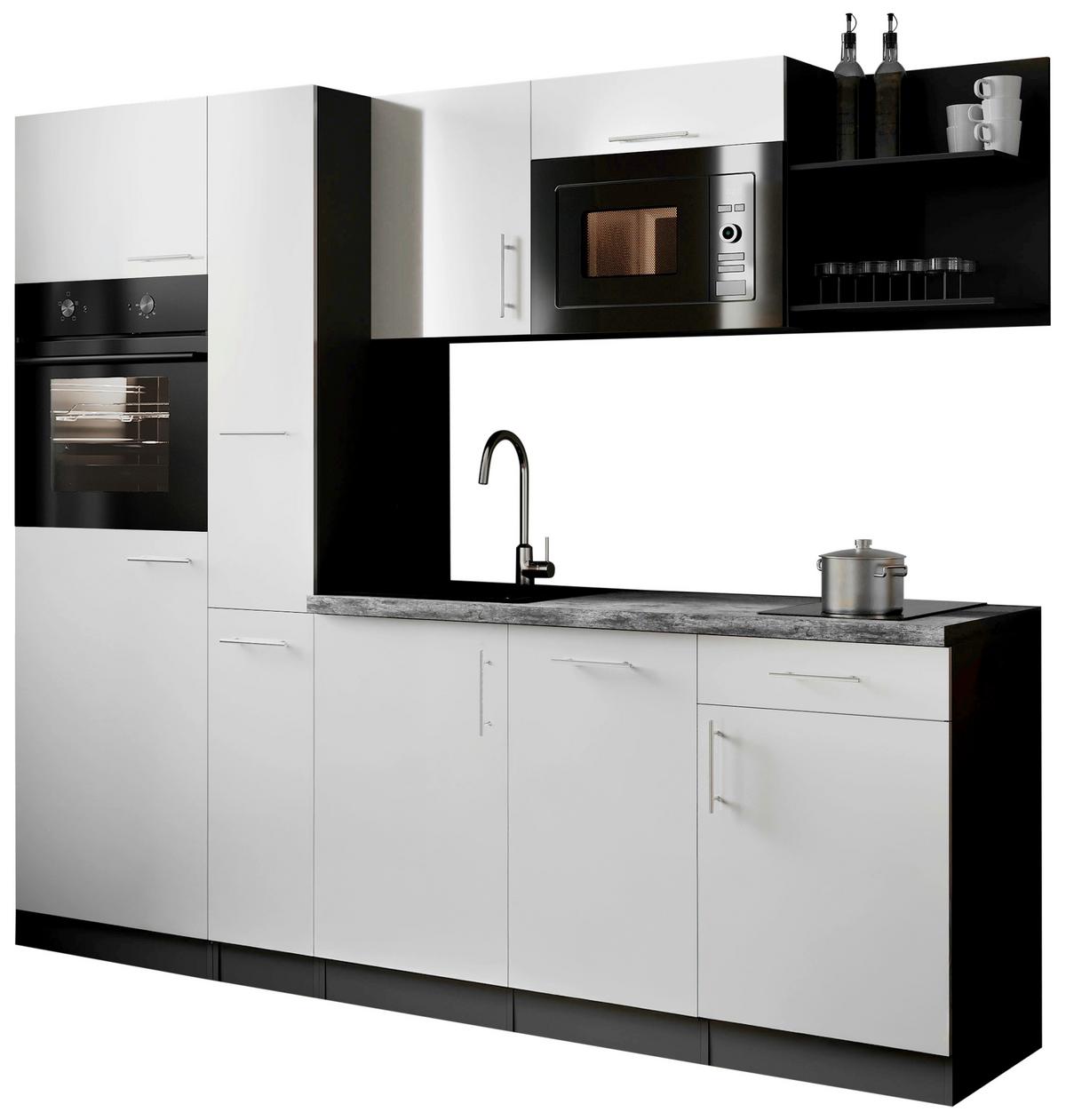 Küchenblock Oliver m. Geräten Weiß - Weiß/Grau, Trend, Holzwerkstoff/Metall (235cm) - Respekta