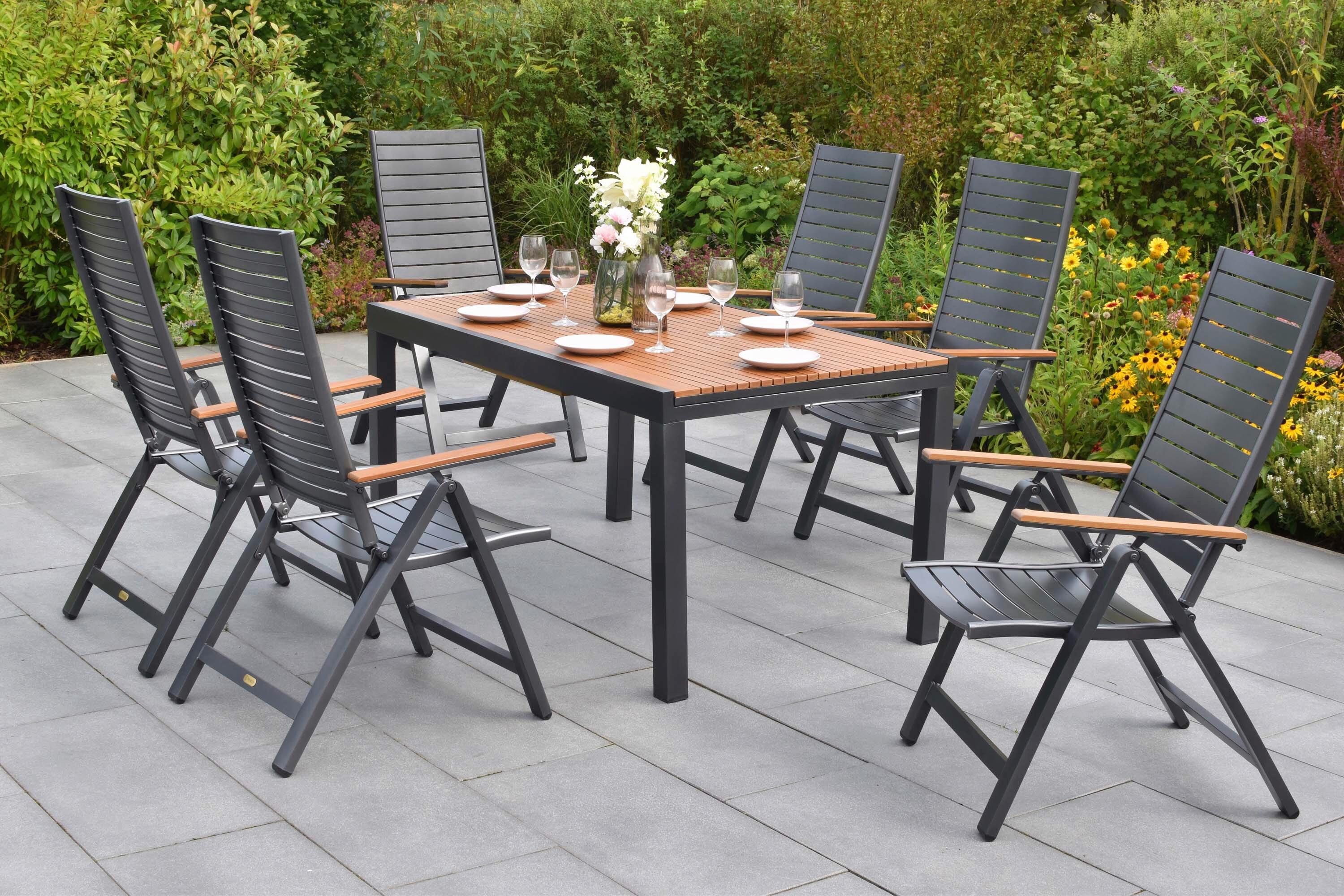 Gartentischgruppe Astros 7-tlg. Graphitfarben - Graphitfarben/Naturfarben, KONVENTIONELL, Kunststoff/Metall - Gardenson