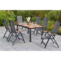 Gartentischgruppe Astros 7-tlg. Graphitfarben - Graphitfarben/Naturfarben, KONVENTIONELL, Kunststoff/Metall - Gardenson