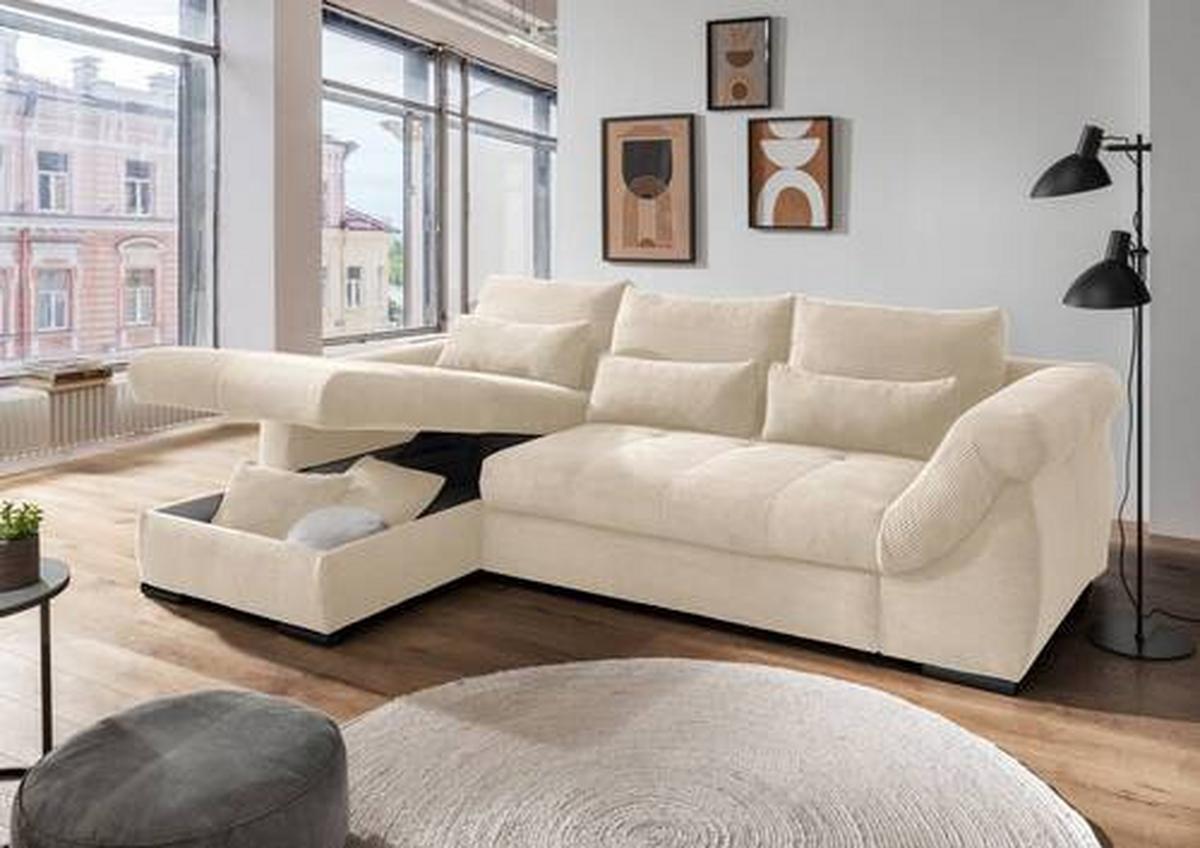 Wohnlandschaft Frederico Beige Cord - Beige/Schwarz, MODERN, Holz/Textil (188/302cm) - MID.YOU