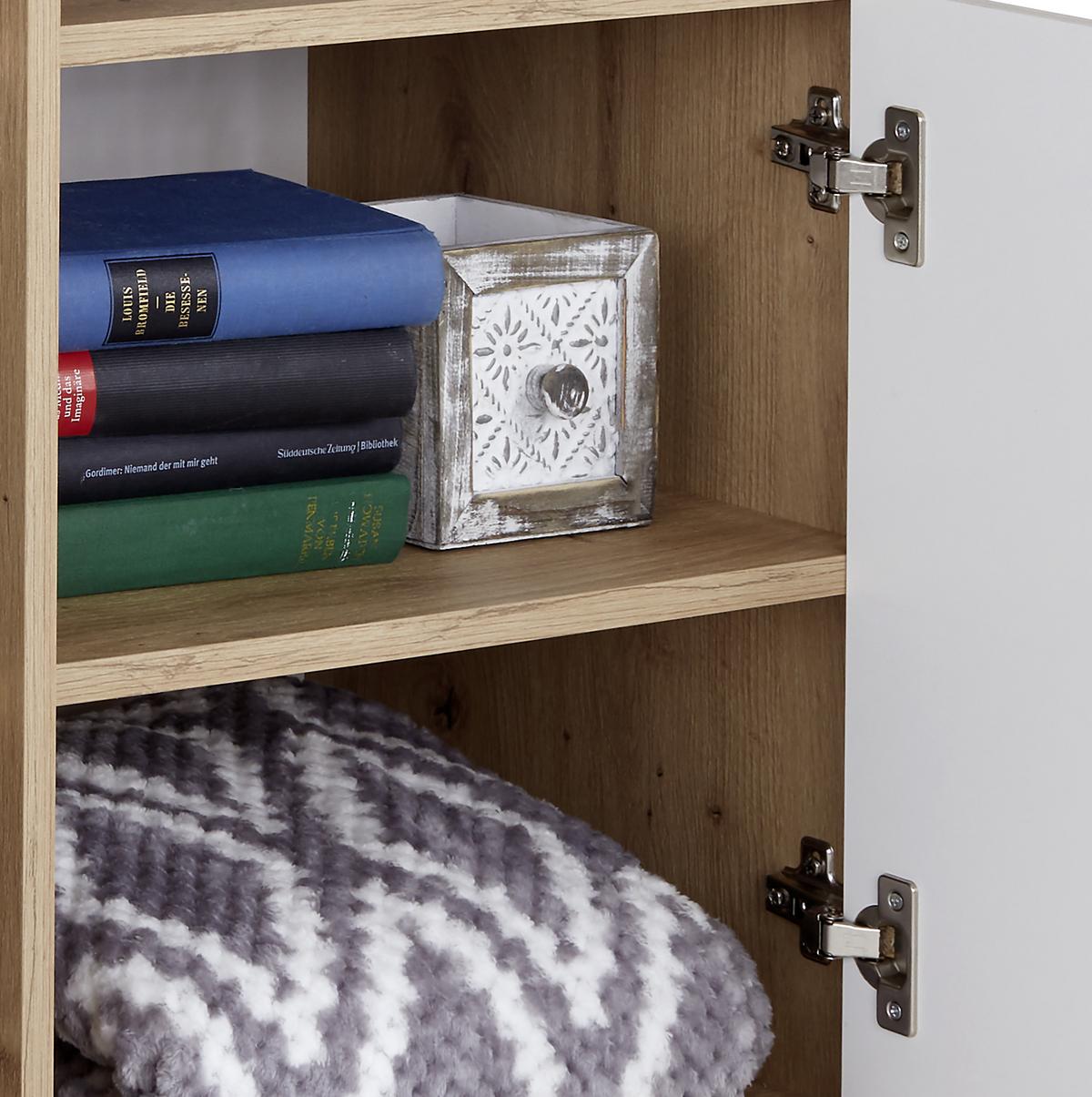 Komoda Box - bijela/boje hrasta, Moderno, drvni materijal/plastika (99/85/40cm) - Modern Living