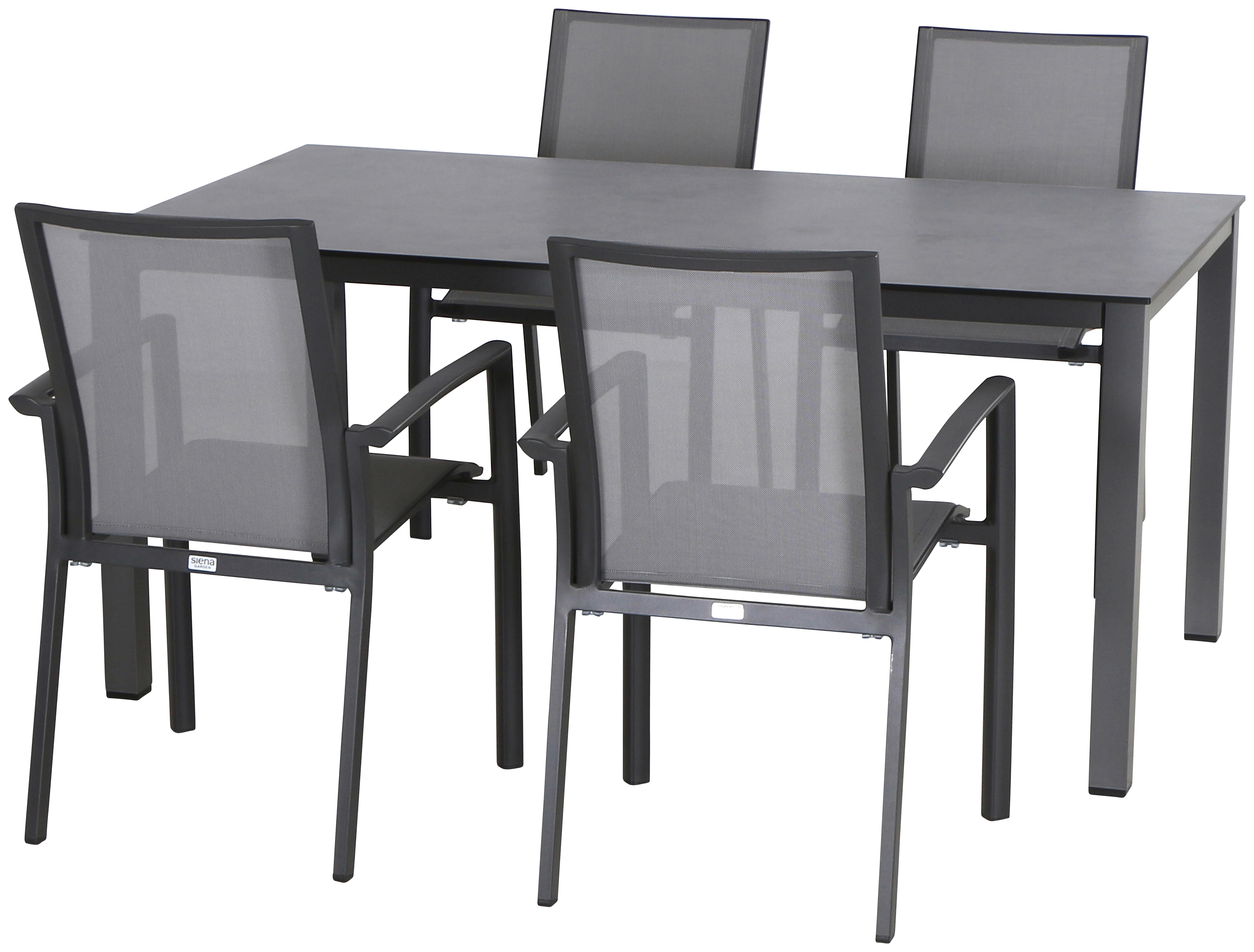Loungegarnitur 5-tlg Velia aus Metall - Anthrazit/Schwarz, KONVENTIONELL, Keramik/Textil - Gardenson