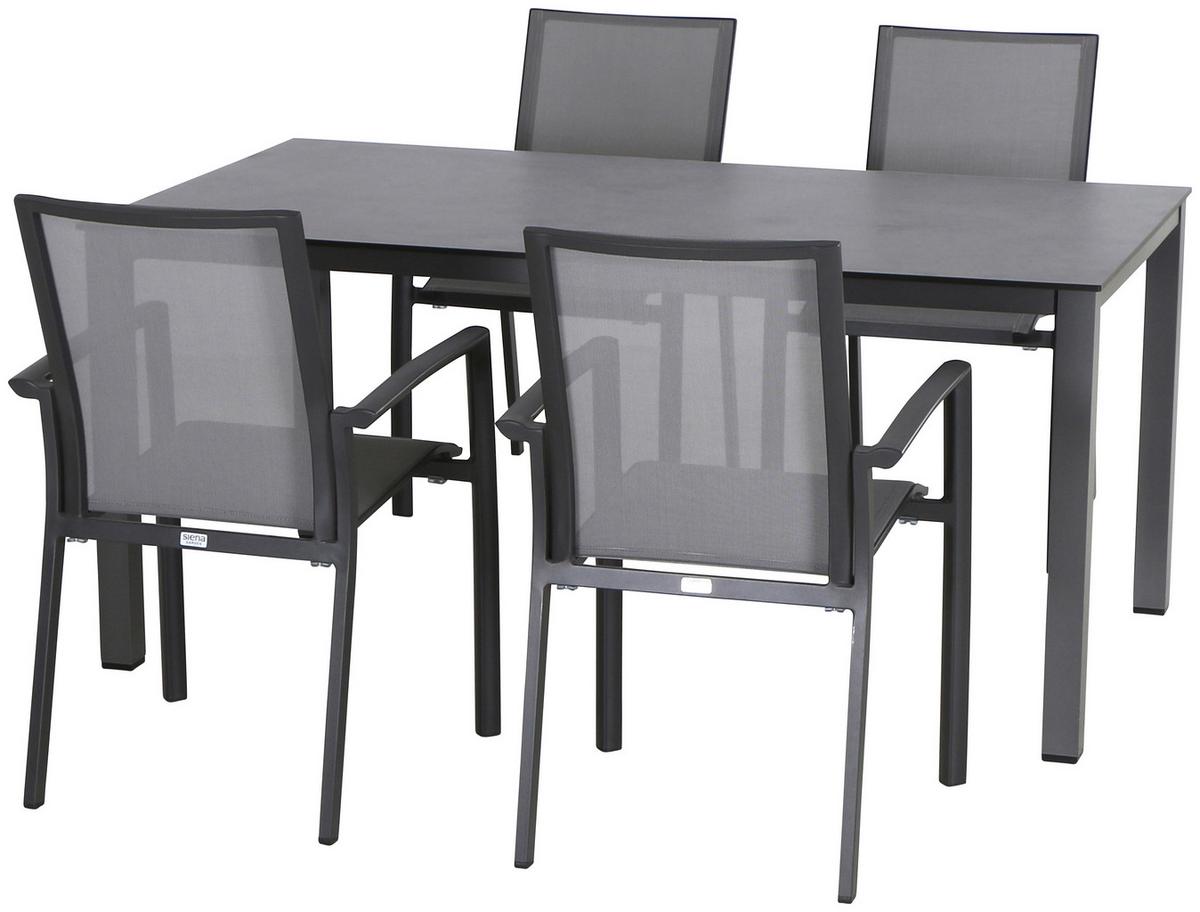 Loungegarnitur 5-tlg Velia aus Metall - Anthrazit/Schwarz, KONVENTIONELL, Keramik/Textil - Gardenson