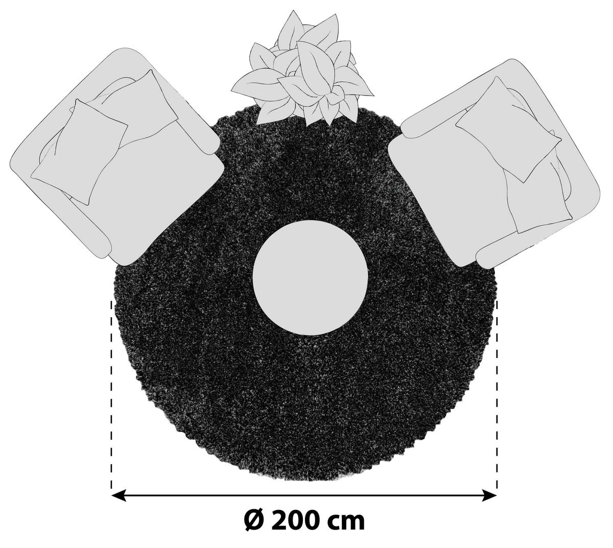 Hochflorteppich Fluffy Anthrazit Ø ca. 200cm - Anthrazit, Basics, Textil (200cm)