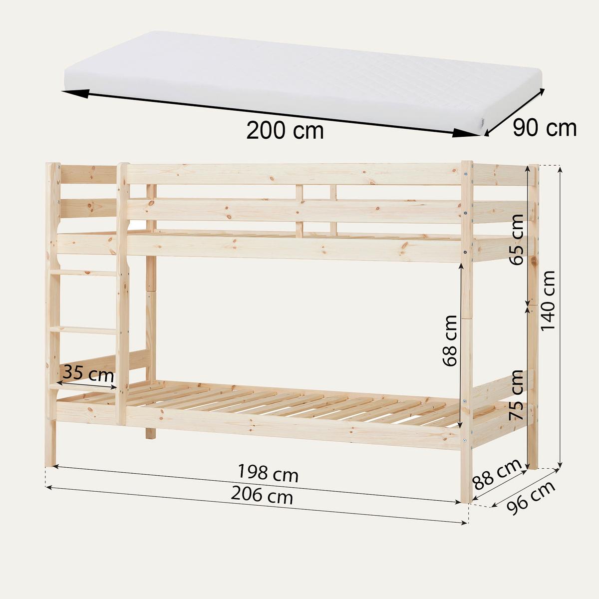 Etagenbett ECO COMFORT Naturarben Echtholz vollmassiv - Naturfarben, MODERN, Holz (90/200cm) - MID.YOU