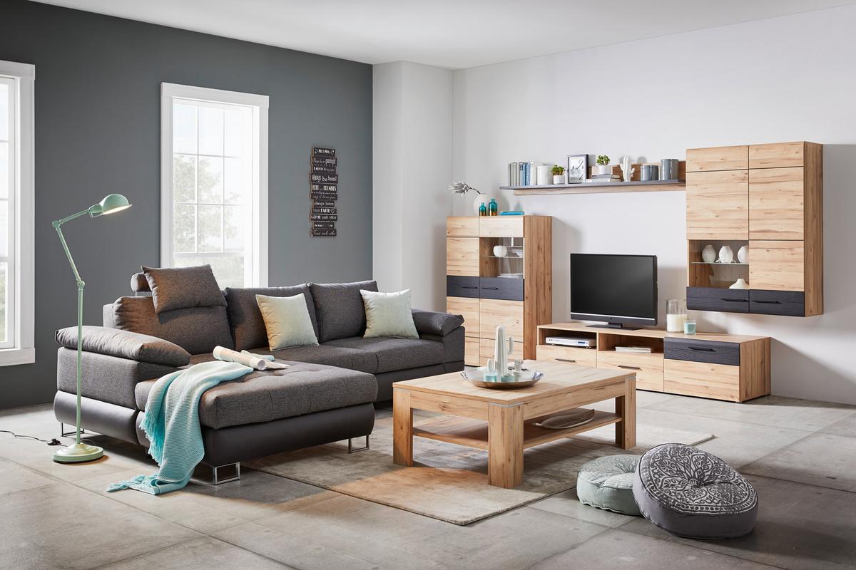 Ecksofa Focus in Grau mit Bettfunktion - Chromfarben/Anthrazit, Konventionell, Textil/Metall (170/91/117/268cm) - Based