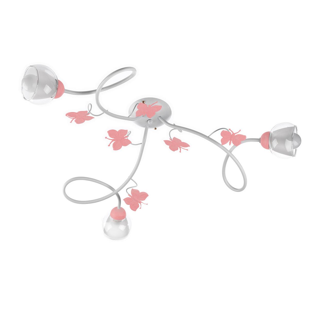 Kinderdeckenleuchte Butterfly Weiß/Pink max.6 Watt - Pink/Weiß, Basics, Glas/Metall (80/20cm)