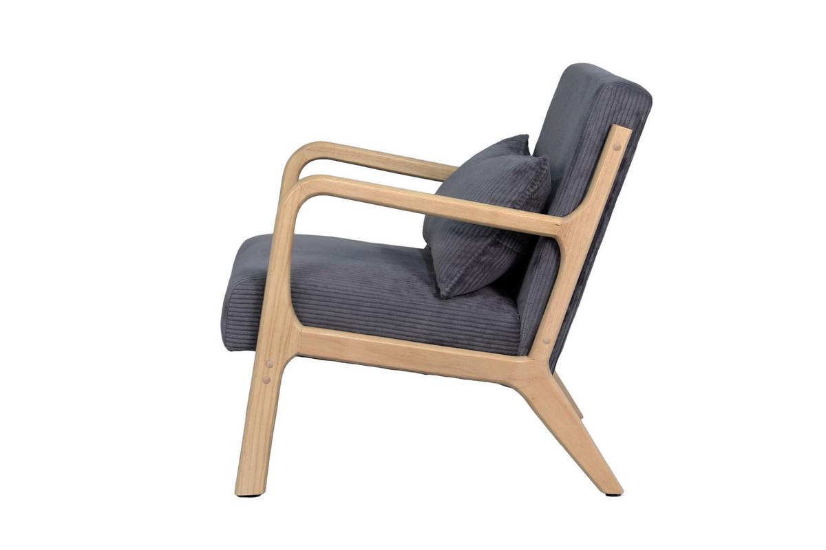 Sessel NOHR Grau, Cord - Braun/Grau, Basics, Holz/Textil (65/81/76cm) - MID.YOU