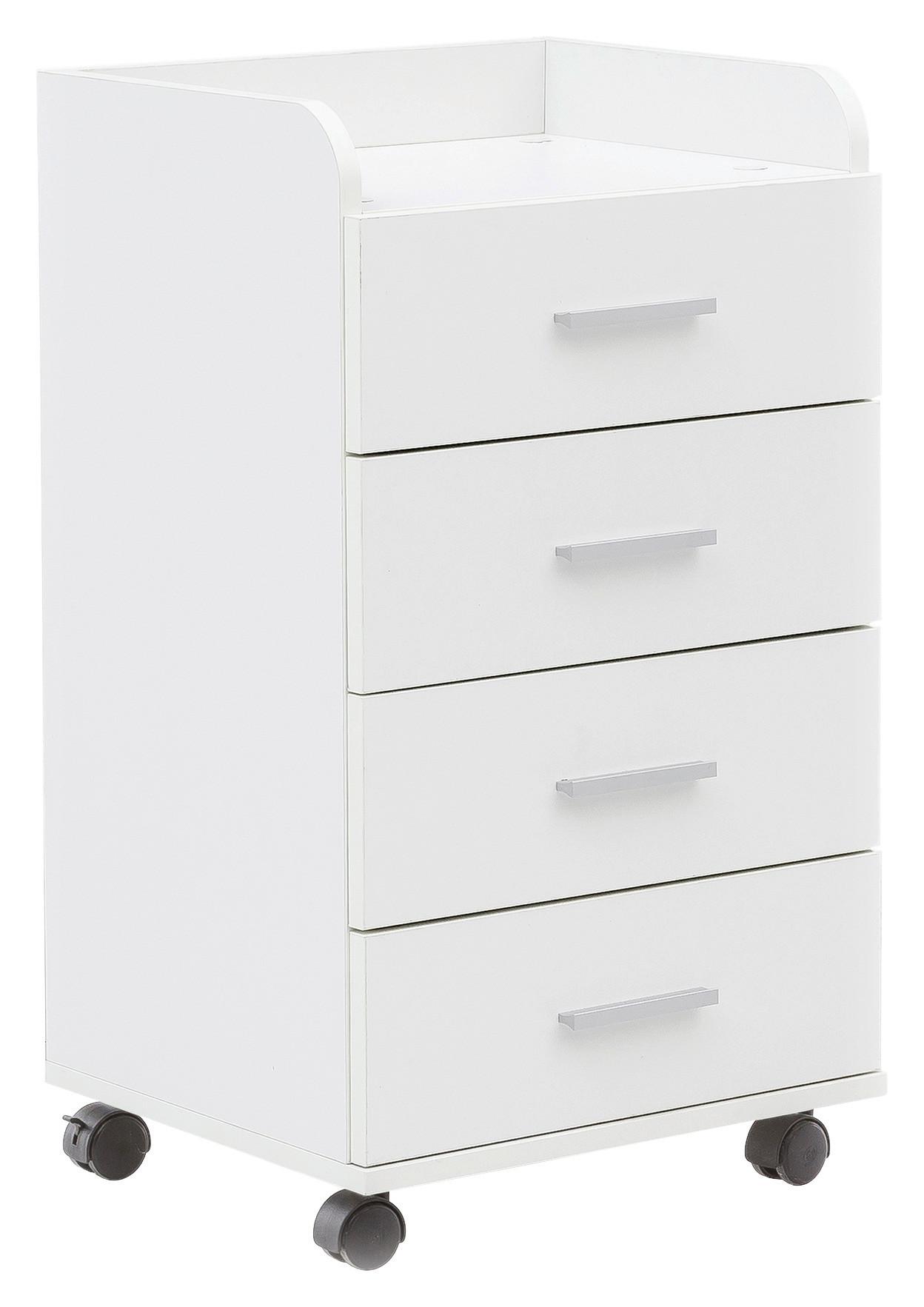 Rollcontainer in Weiss - Silberfarben/Weiß, KONVENTIONELL, Holzwerkstoff/Kunststoff (40/70,5/33cm) - MID.YOU