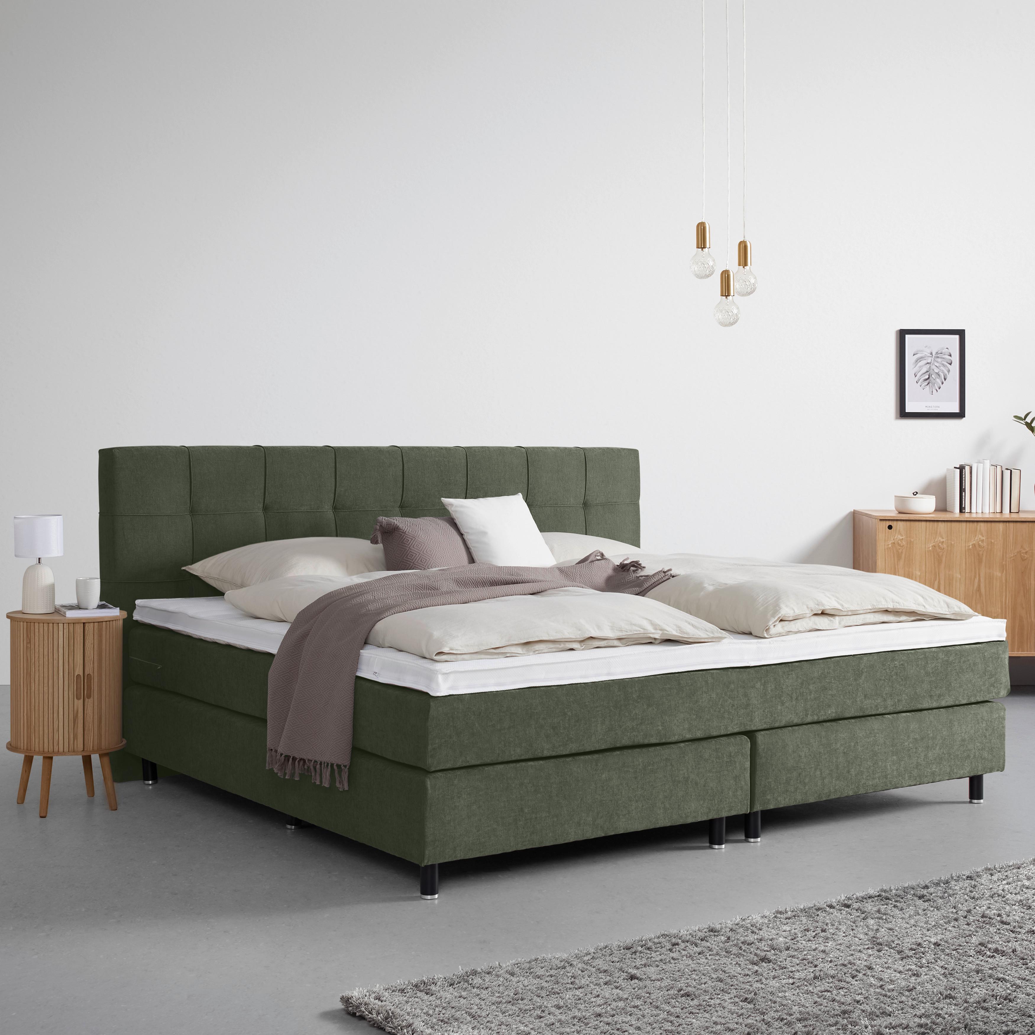 Boxspringbett Primo Dunkelgrün ca. 220x200cm - Dunkelgrün, KONVENTIONELL, Holz/Holzwerkstoff (220/200cm) - Premium Living