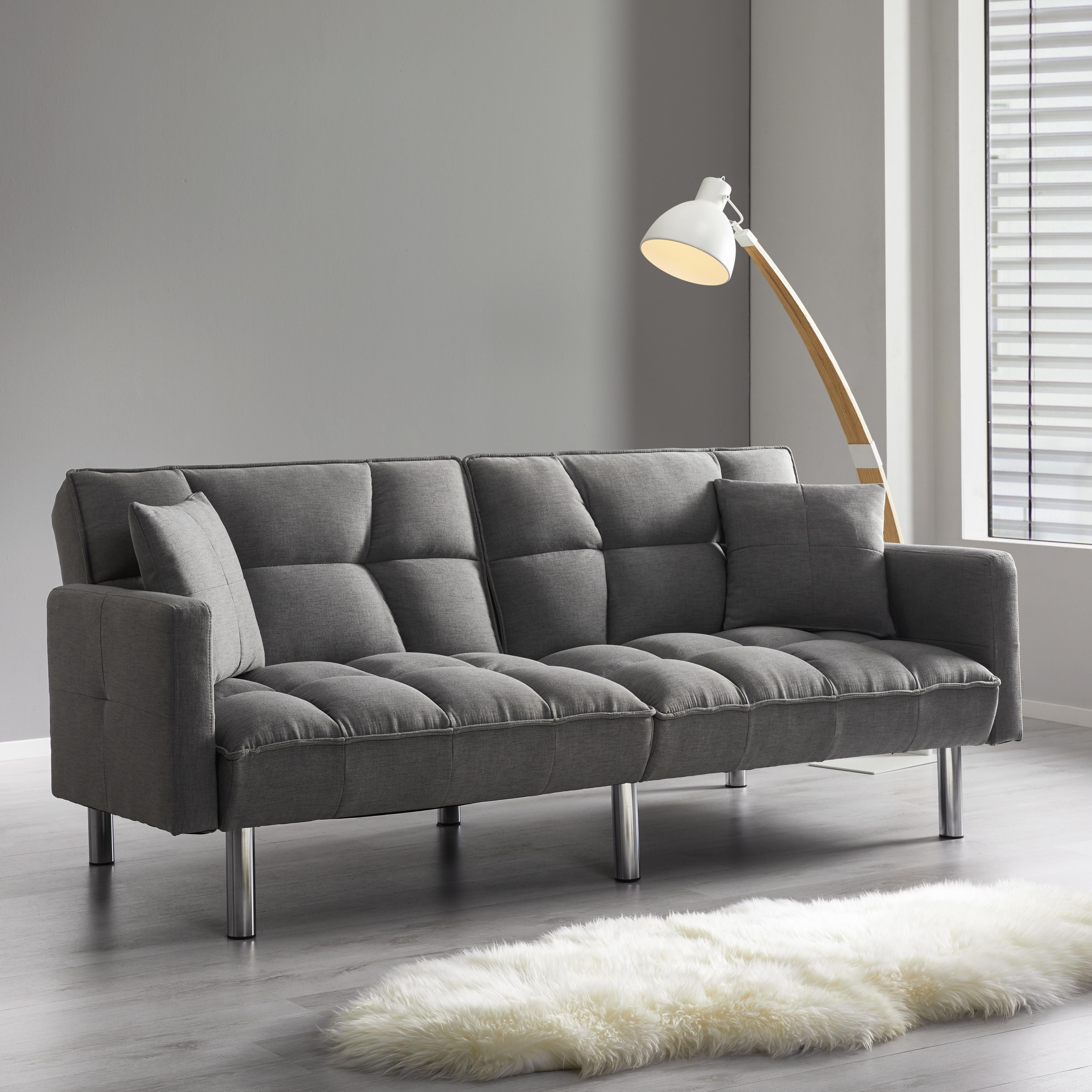 Sofa mit Schlaffunktion in Hellgrau 'Jara' - Chromfarben/Hellgrau, MODERN, Holz/Textil (195/82/87cm) - Bessagi Home