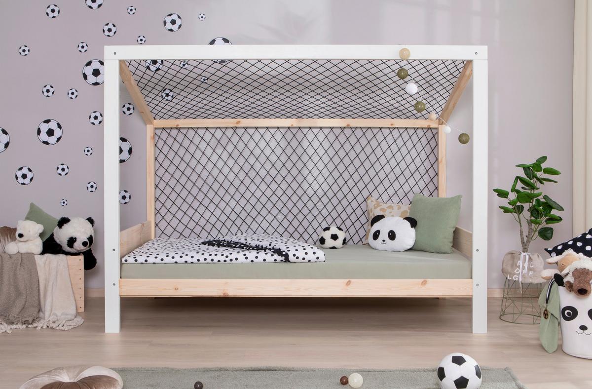 Bodenbett Fußball Holz ca. 90x200 cm Weiß/Kiefer - Naturfarben/Weiß, MODERN, Holz/Textil (90/200cm) - MID.YOU